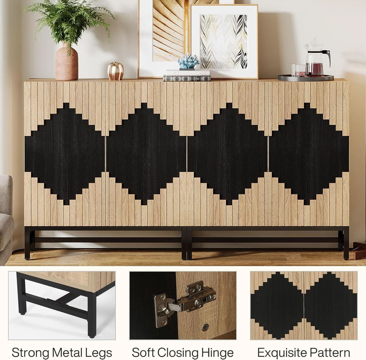 63 Inch Farmhouse Sideboard Buffet Cabinet With Storage
