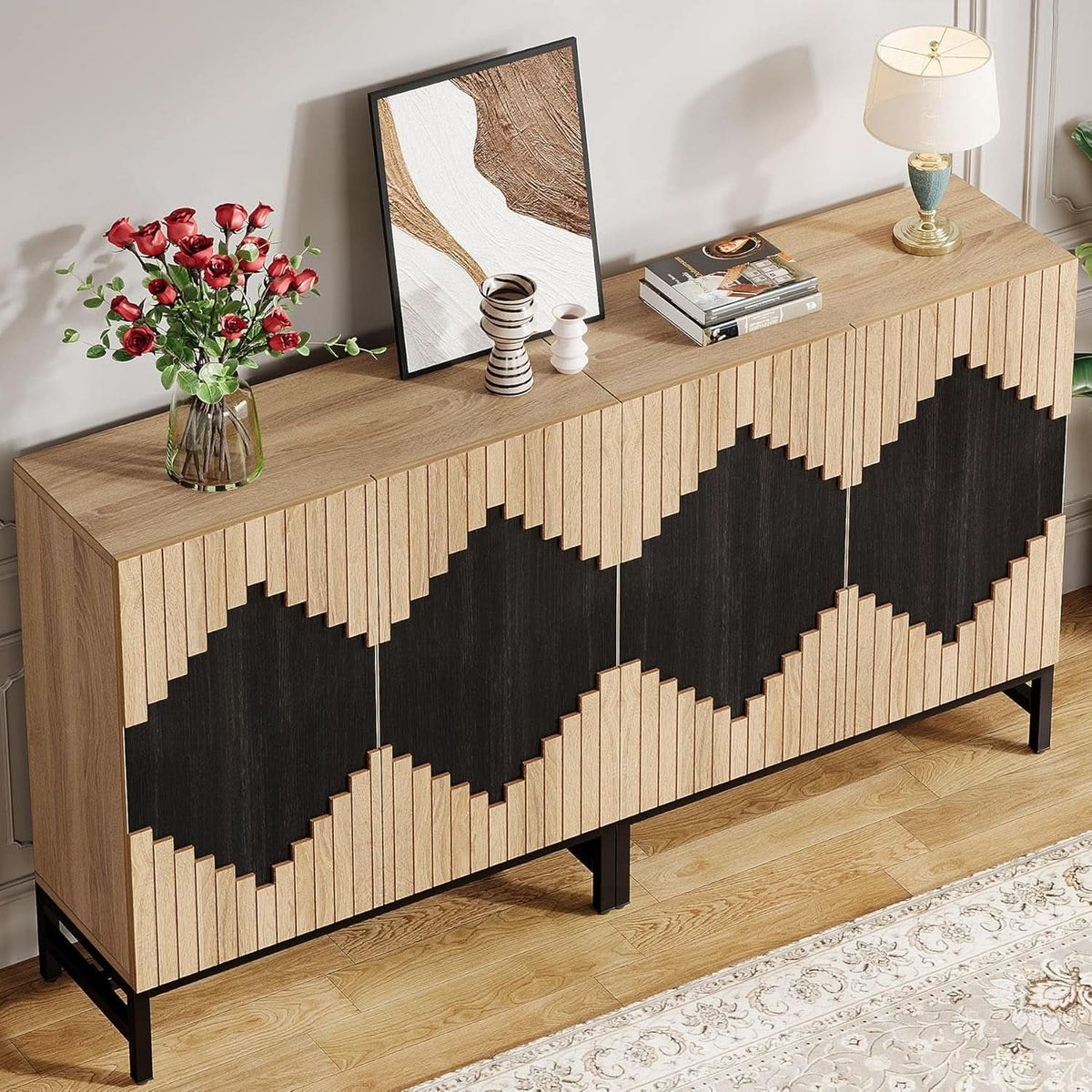 63 Inch Farmhouse Sideboard Buffet Cabinet With Storage