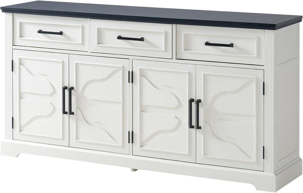 63 Inch Farmhouse White Buffet Sideboard With 3 Drawers