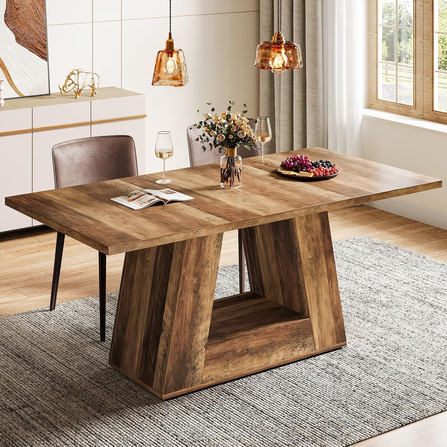 63 Inch Faux Marble Dining Table With Modern Leg Design