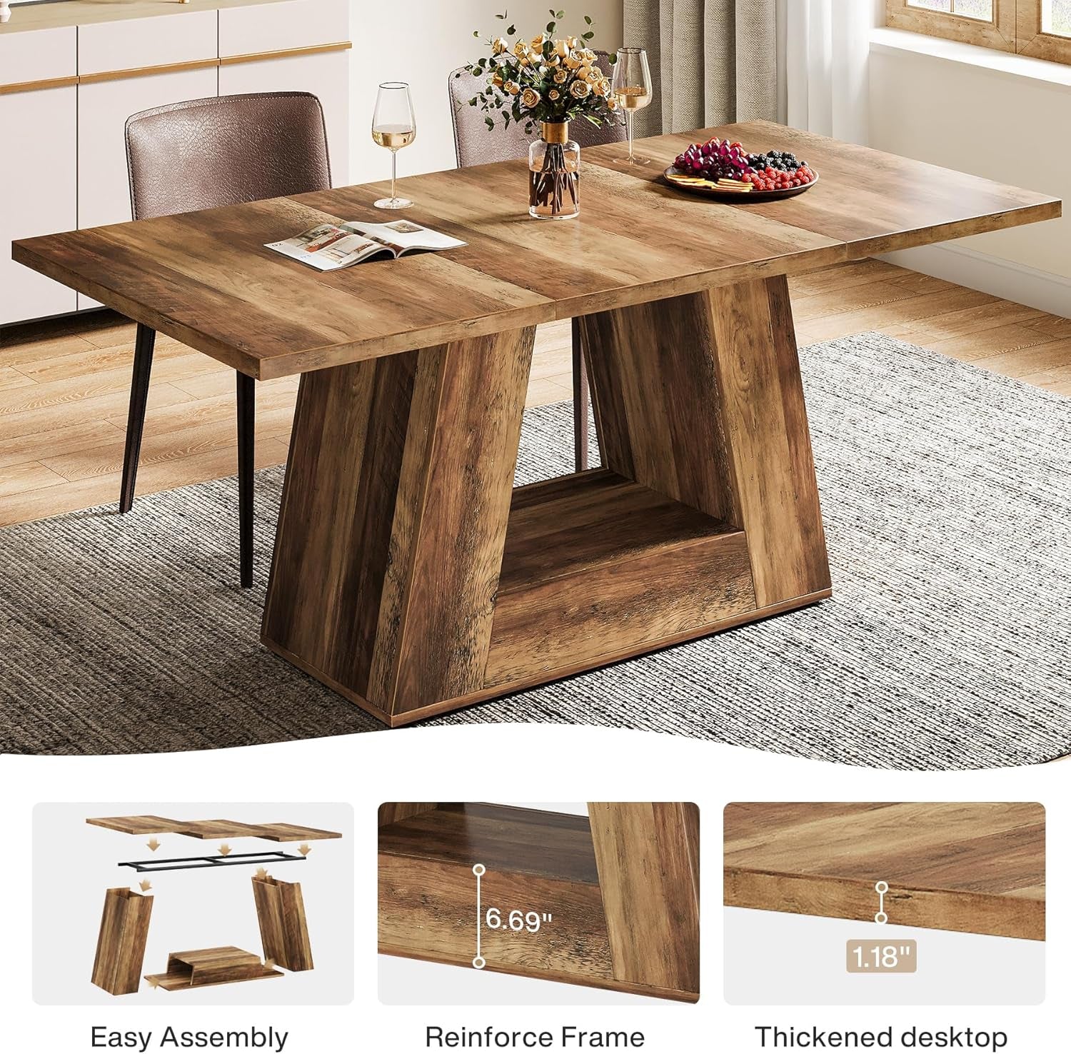 63 Inch Faux Marble Dining Table With Modern Leg Design