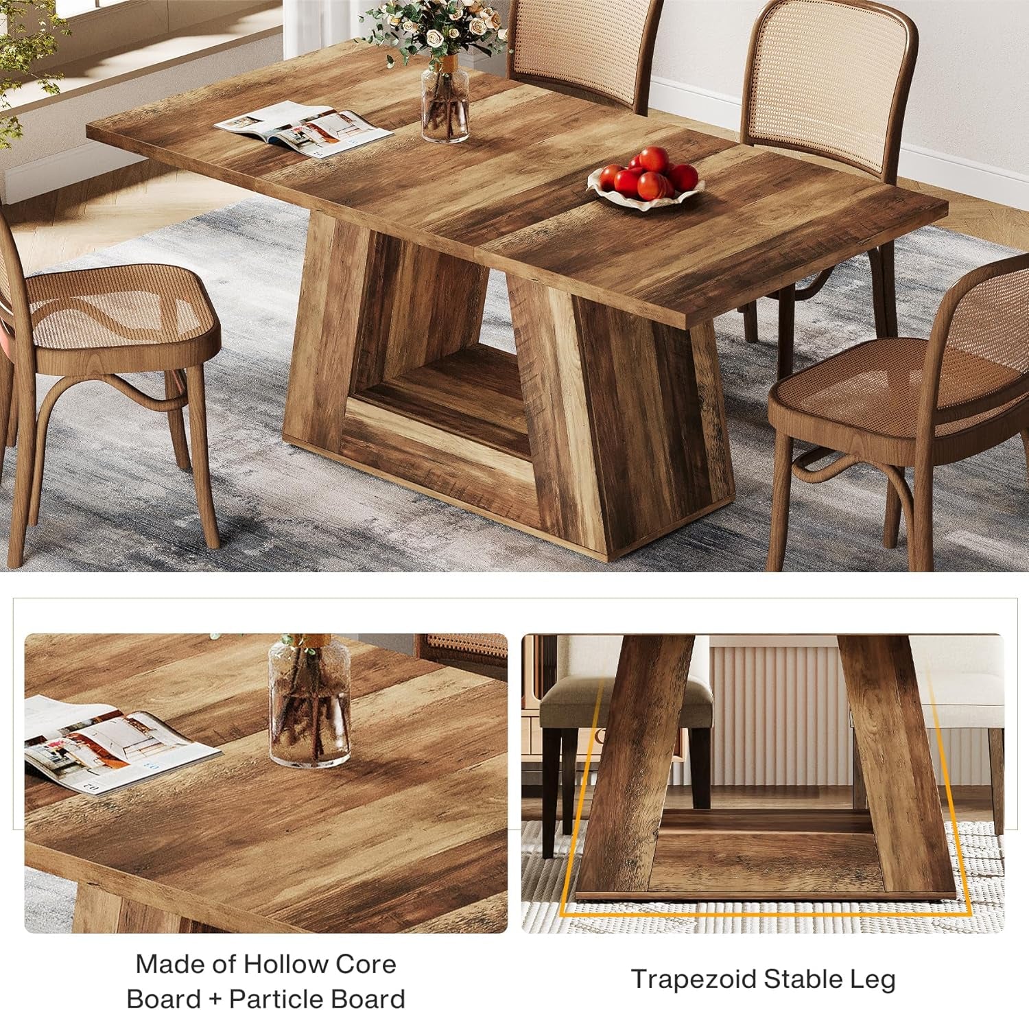 63 Inch Faux Marble Dining Table With Modern Leg Design