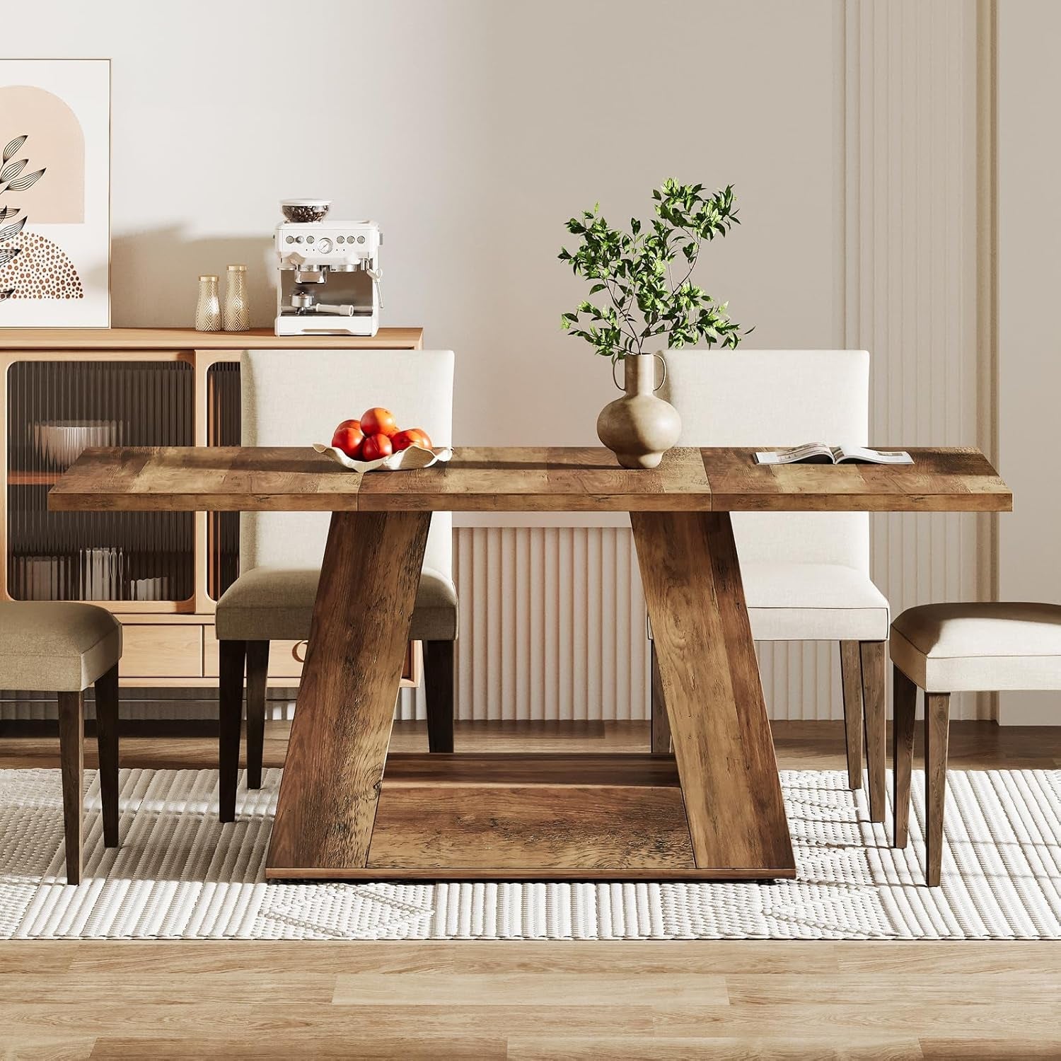 63 Inch Faux Marble Dining Table With Modern Leg Design