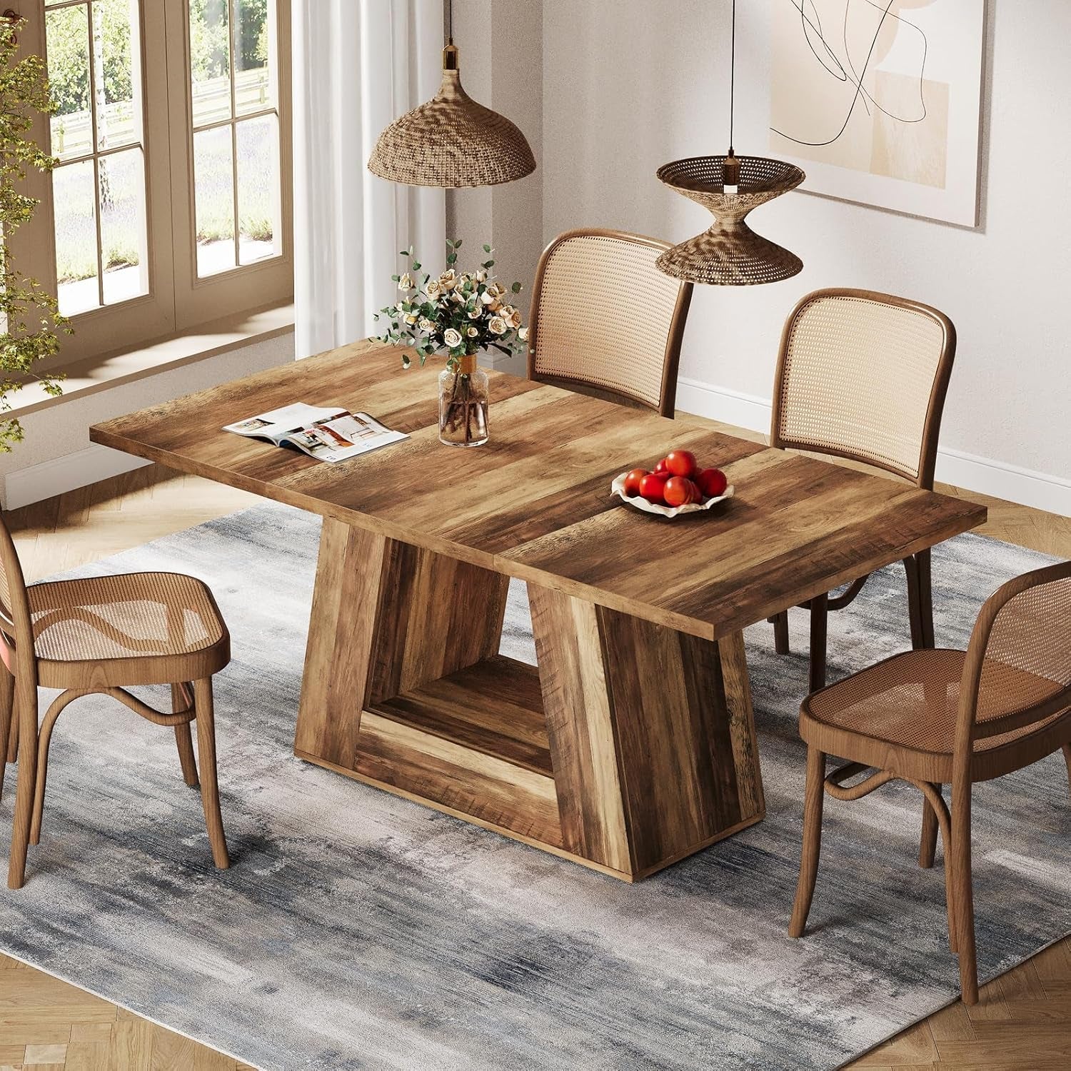 63 Inch Faux Marble Dining Table With Modern Leg Design