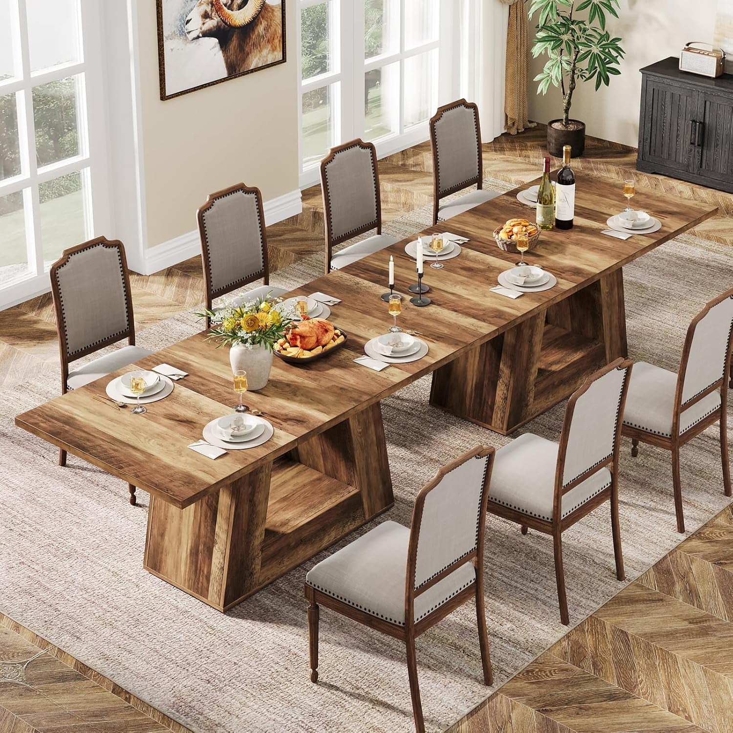 63 Inch Faux Marble Dining Table With Modern Leg Design