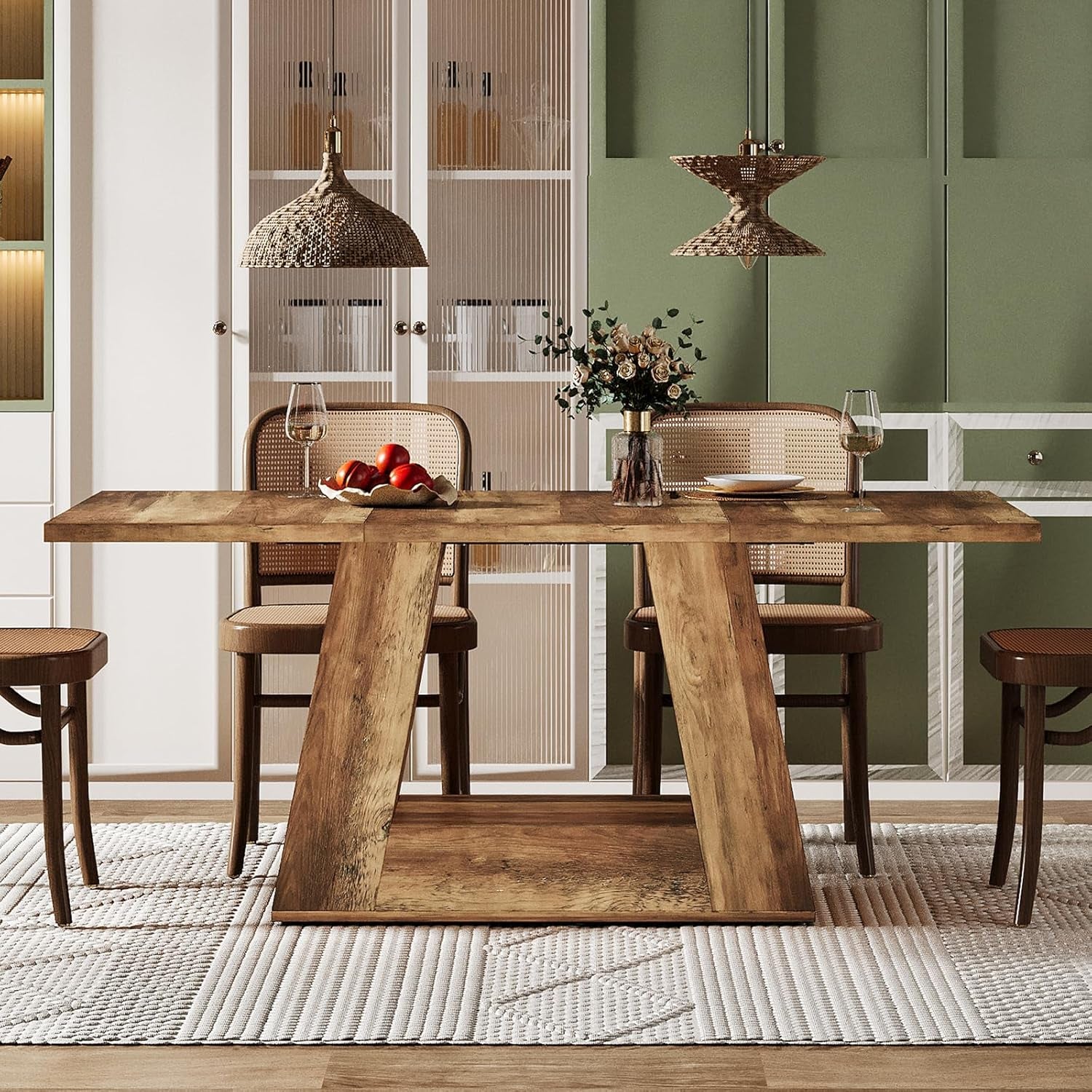 63 Inch Faux Marble Dining Table With Modern Leg Design