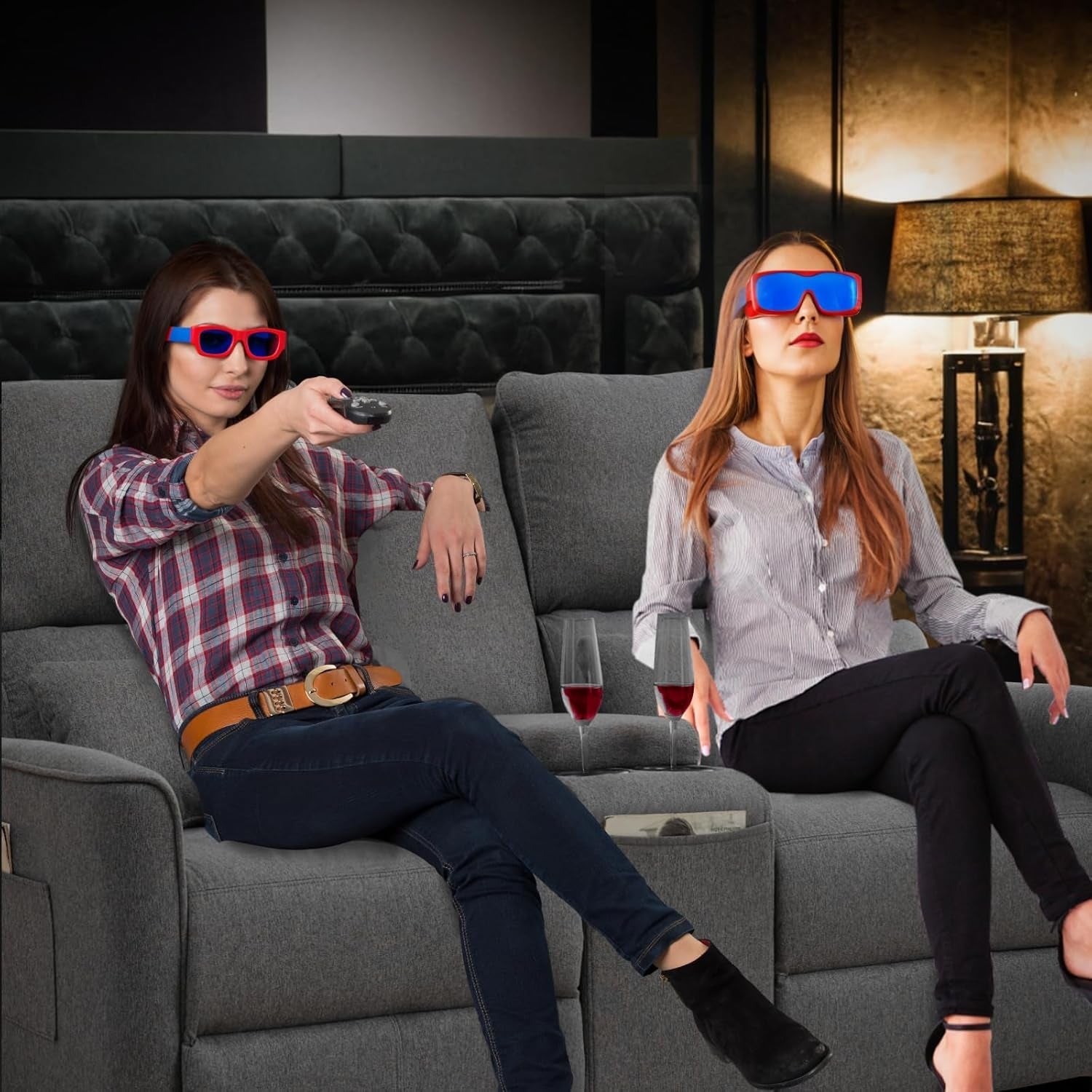63 Inch Grey Reclining Loveseat Home Theater With Cup Holders