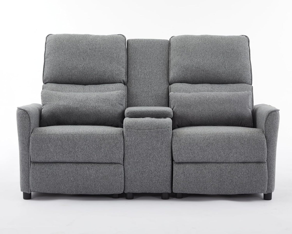 63 Inch Grey Reclining Loveseat Home Theater With Cup Holders