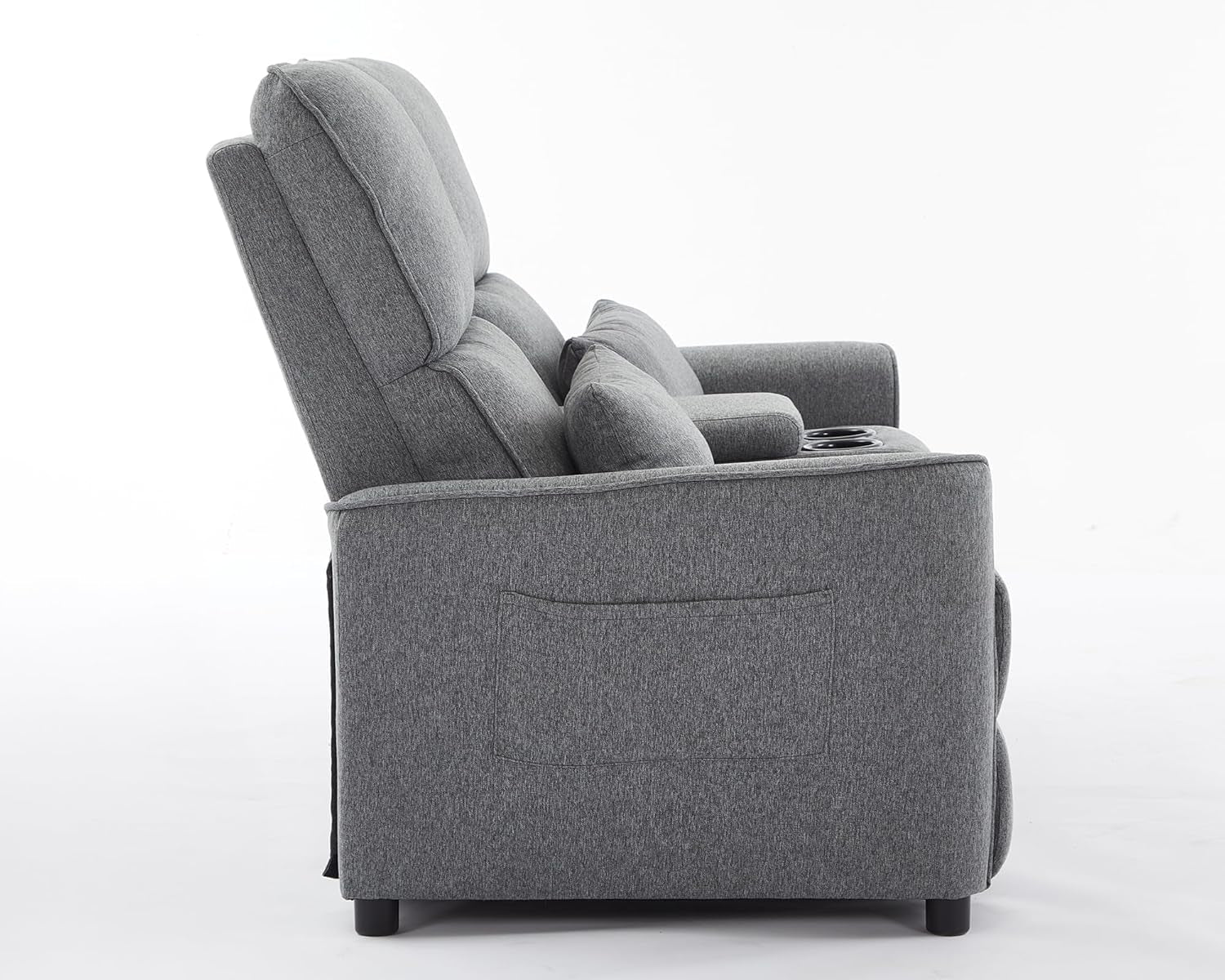63 Inch Grey Reclining Loveseat Home Theater With Cup Holders