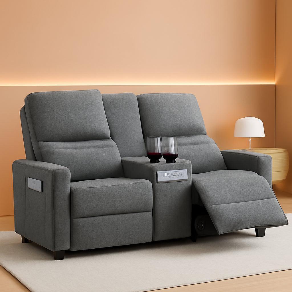 63 Inch Grey Reclining Loveseat Home Theater With Cup Holders