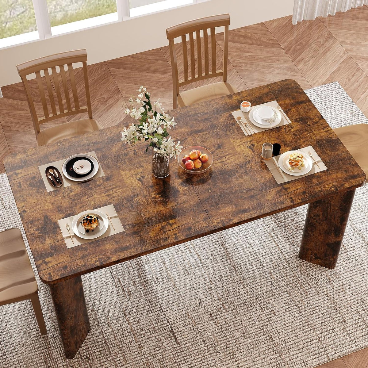 63 Inch Industrial Wood Dining Table With Angled Legs