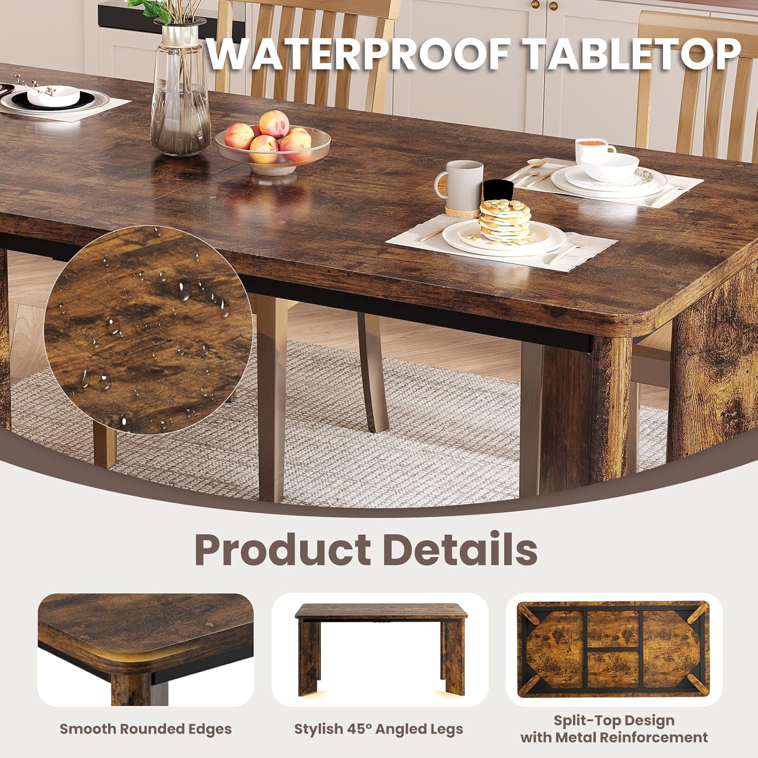 63 Inch Industrial Wood Dining Table With Angled Legs