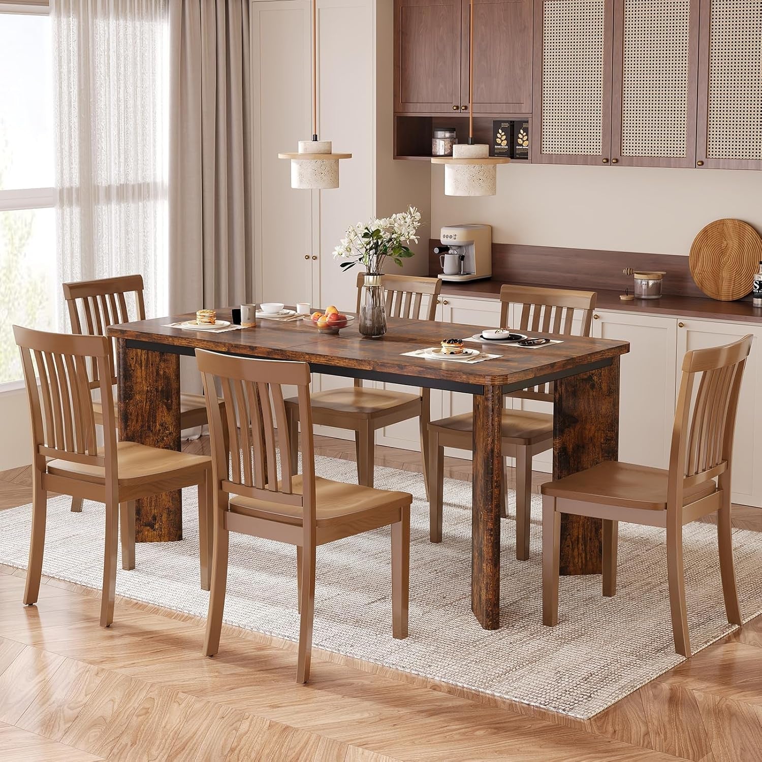 63 Inch Industrial Wood Dining Table With Angled Legs