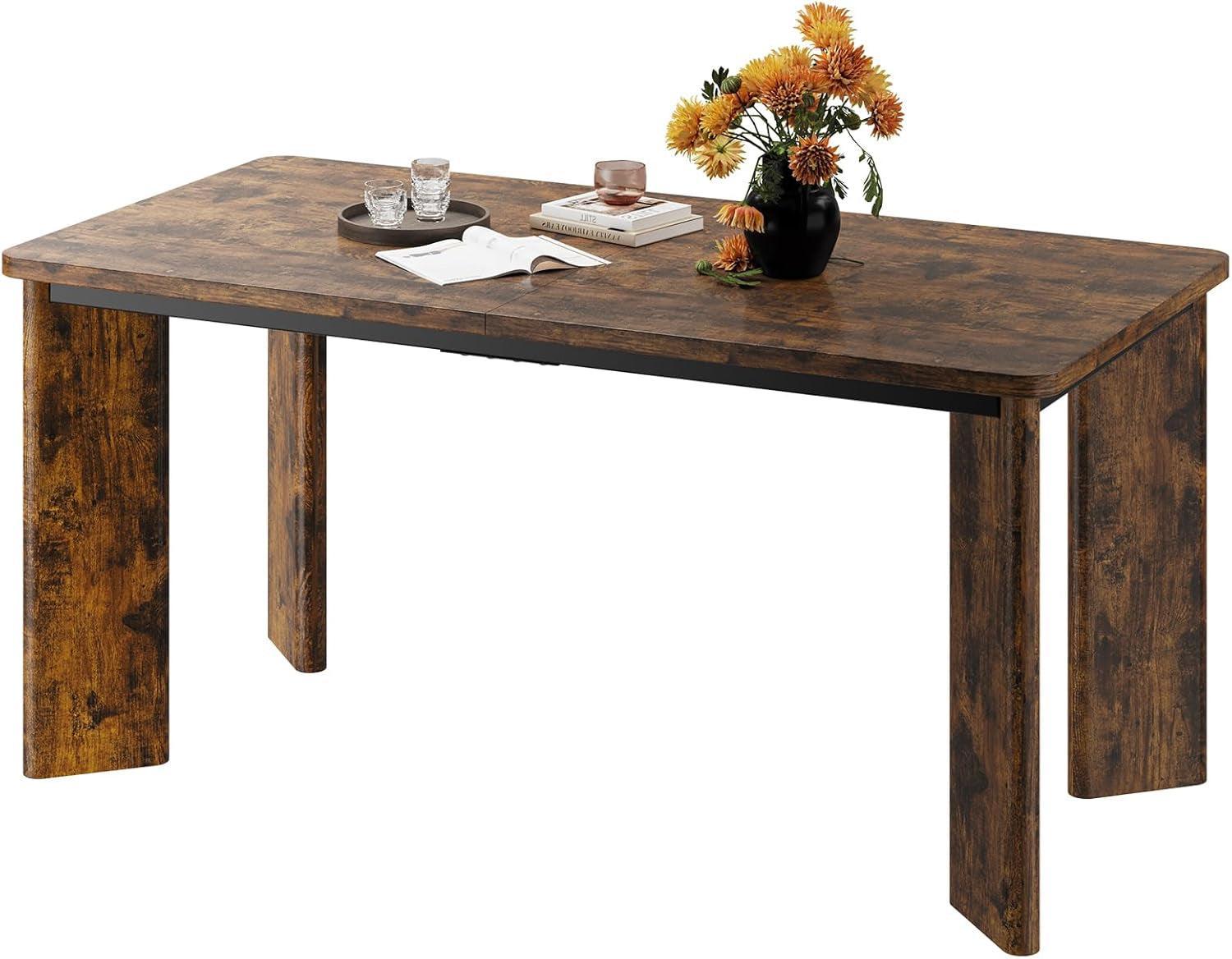 63 Inch Industrial Wood Dining Table With Angled Legs