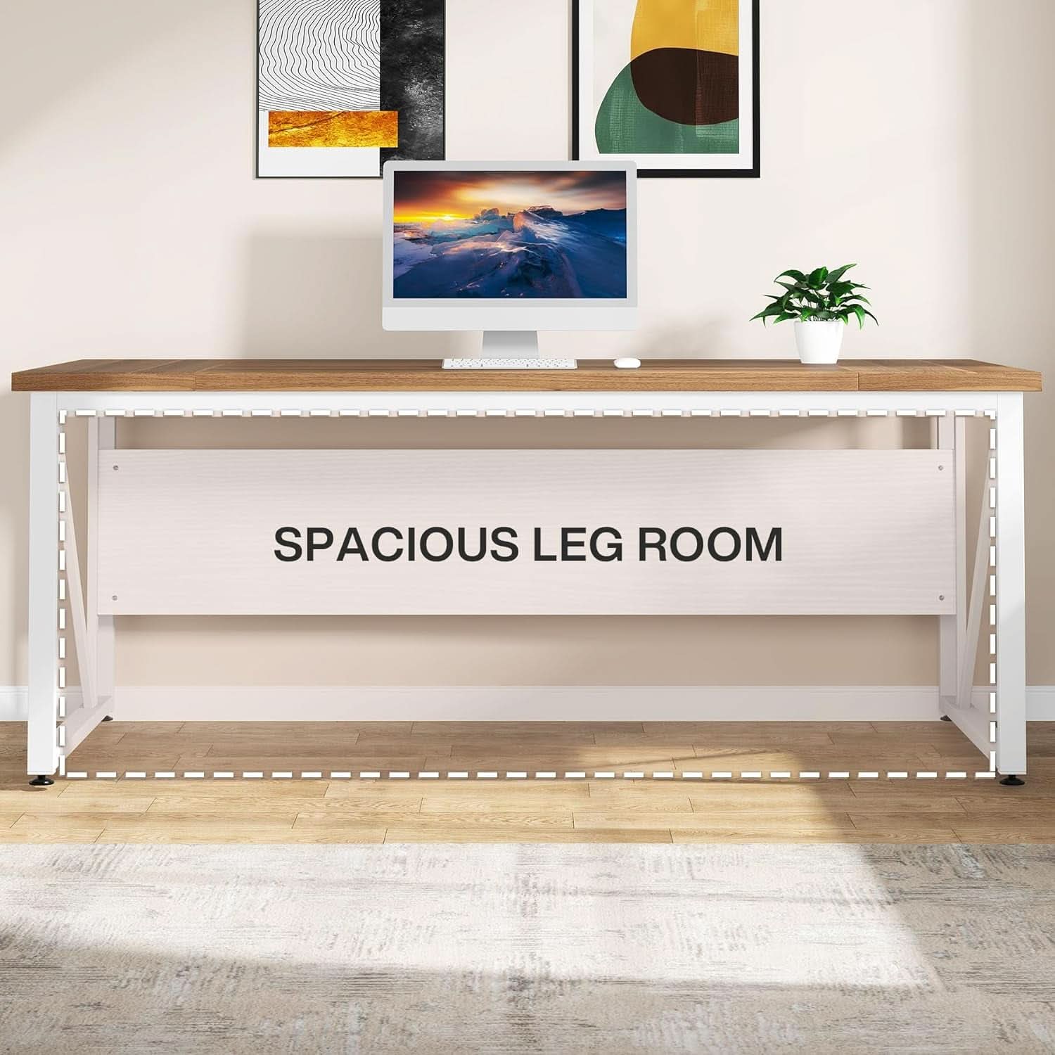 63 Inch L Desk With File Cabinet Walnut White Finish