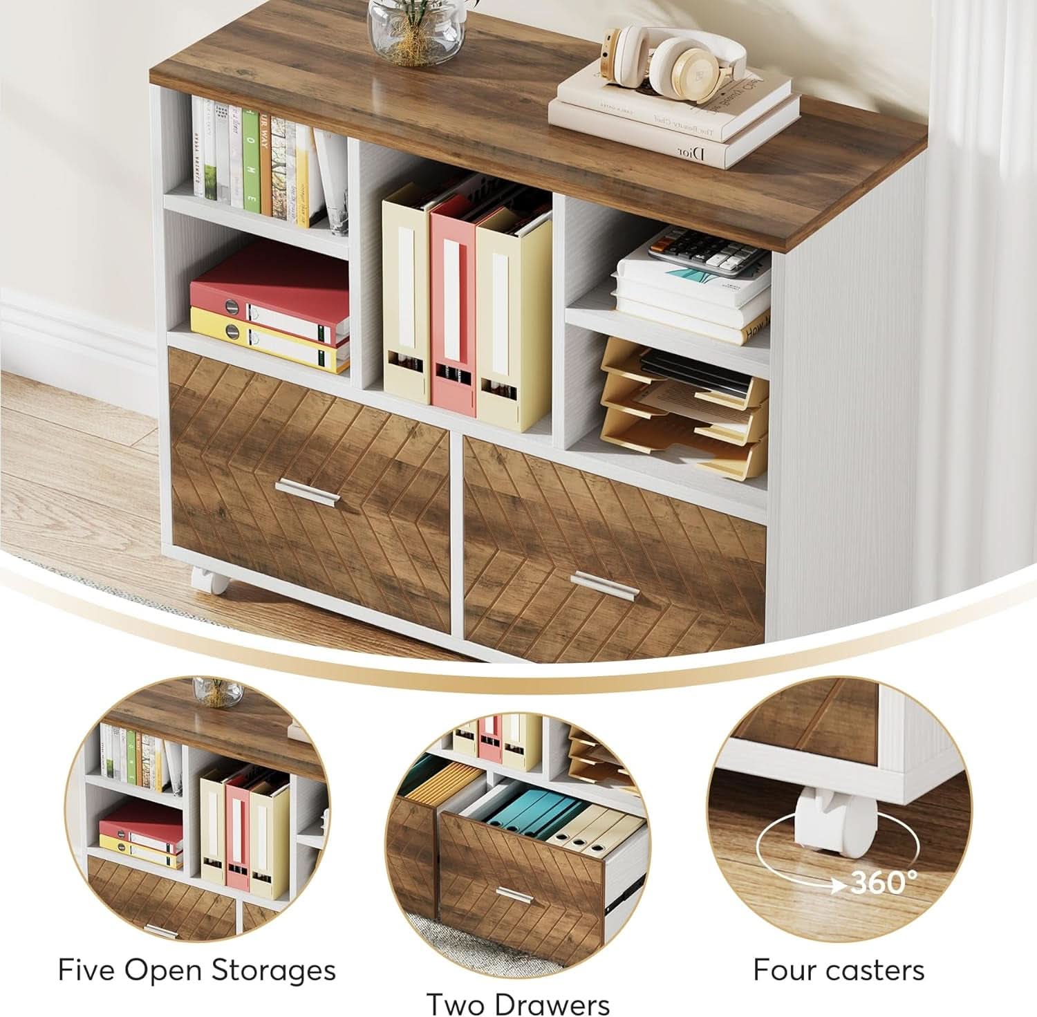 63 Inch L Shaped Desk Reversible Cabinet Natural Oak Wood Finish