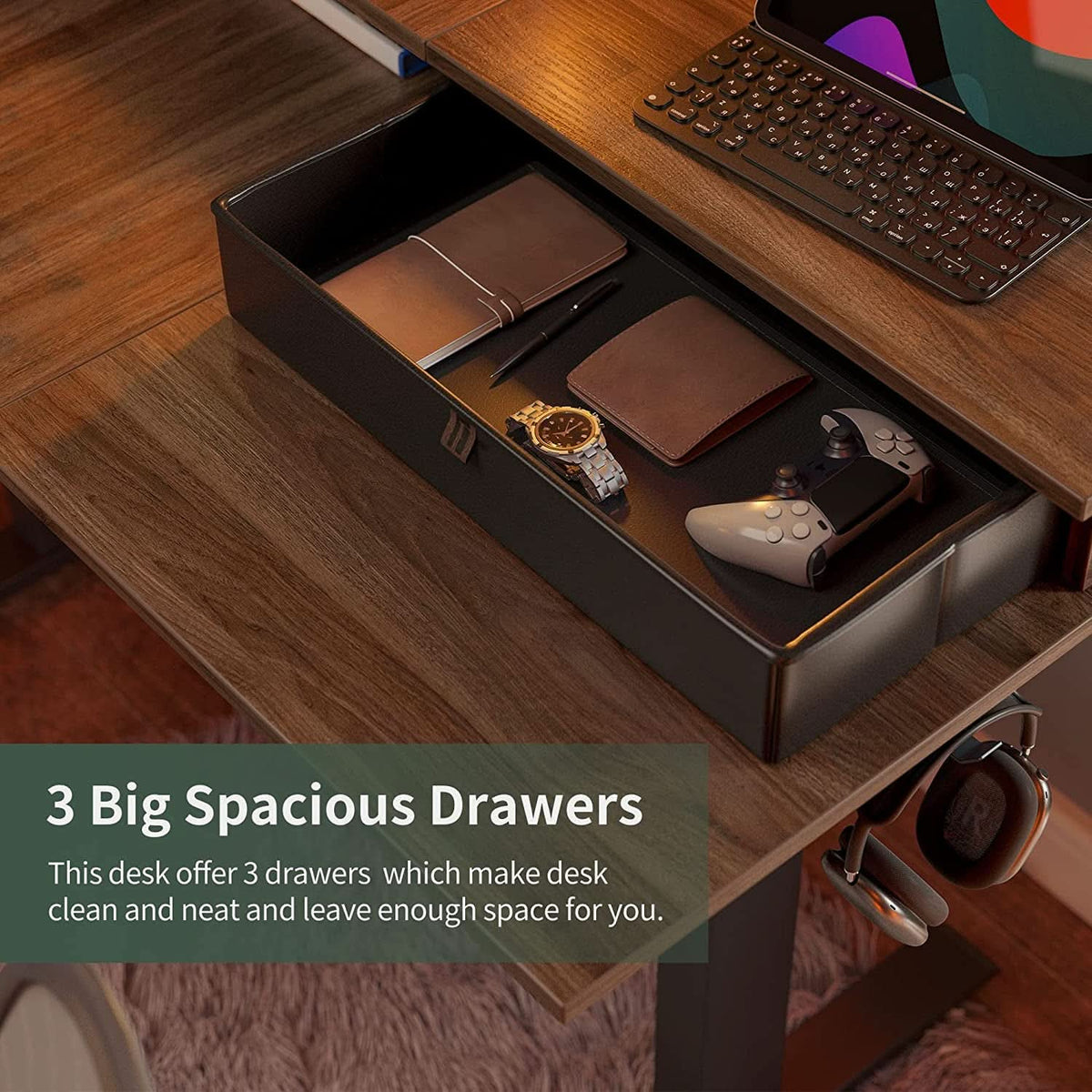 63 Inch L Shaped Electric Standing Desk With Drawers