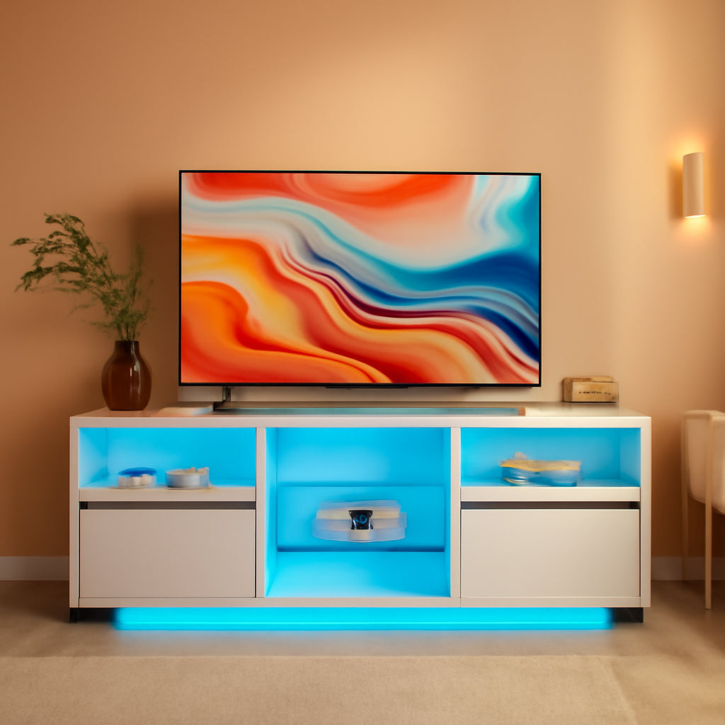 63-Inch LED TV Stand For 70-Inch TVs, White Entertainment Center