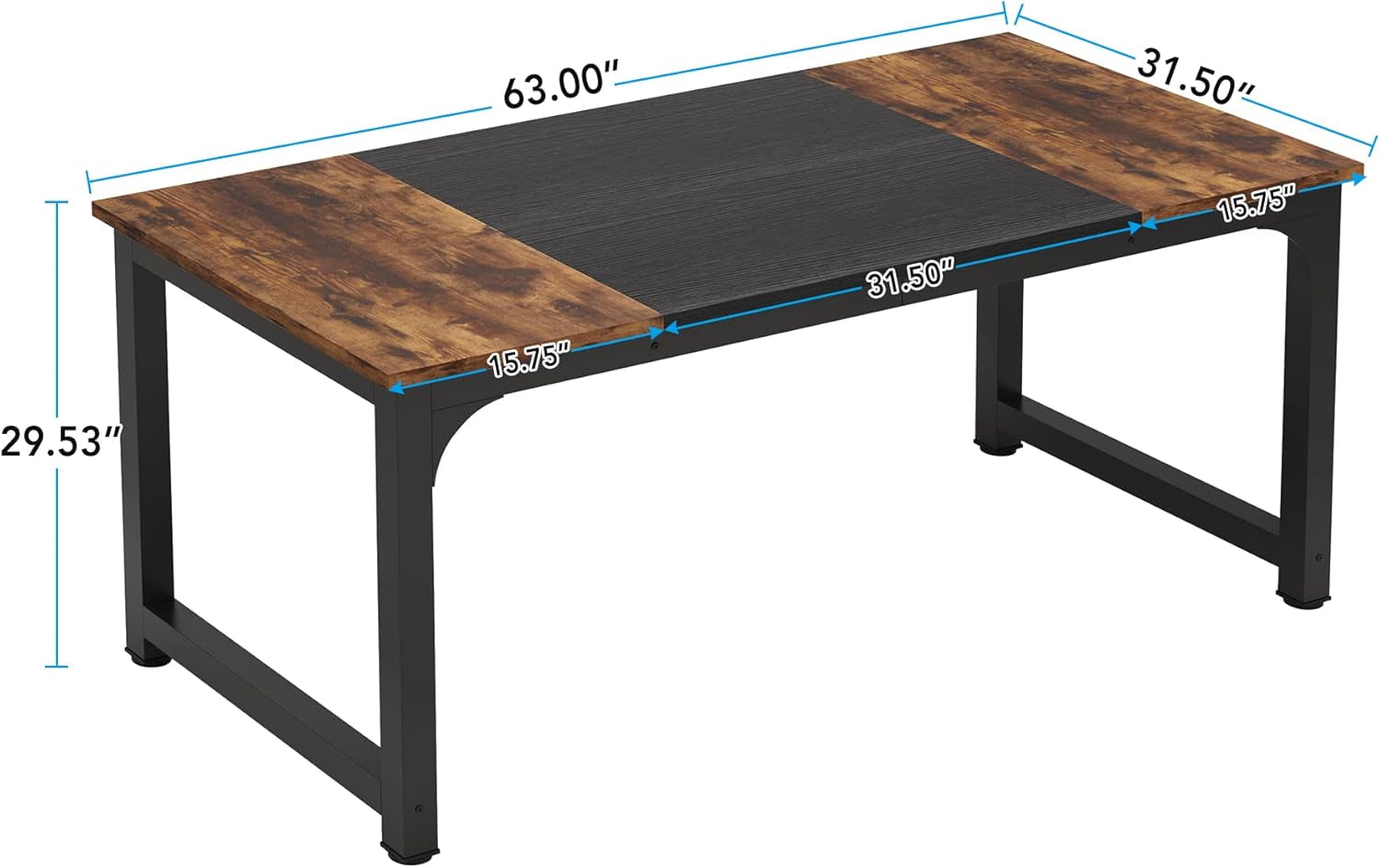 63 Inch Large Executive Computer Desk Brown Black Office
