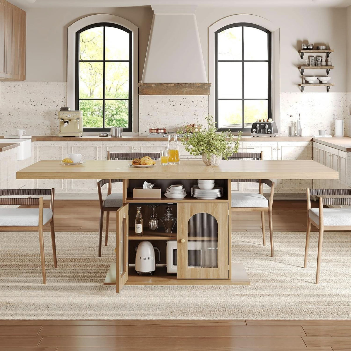 63 Inch Light Oak Farmhouse Dining Table For Four To Six