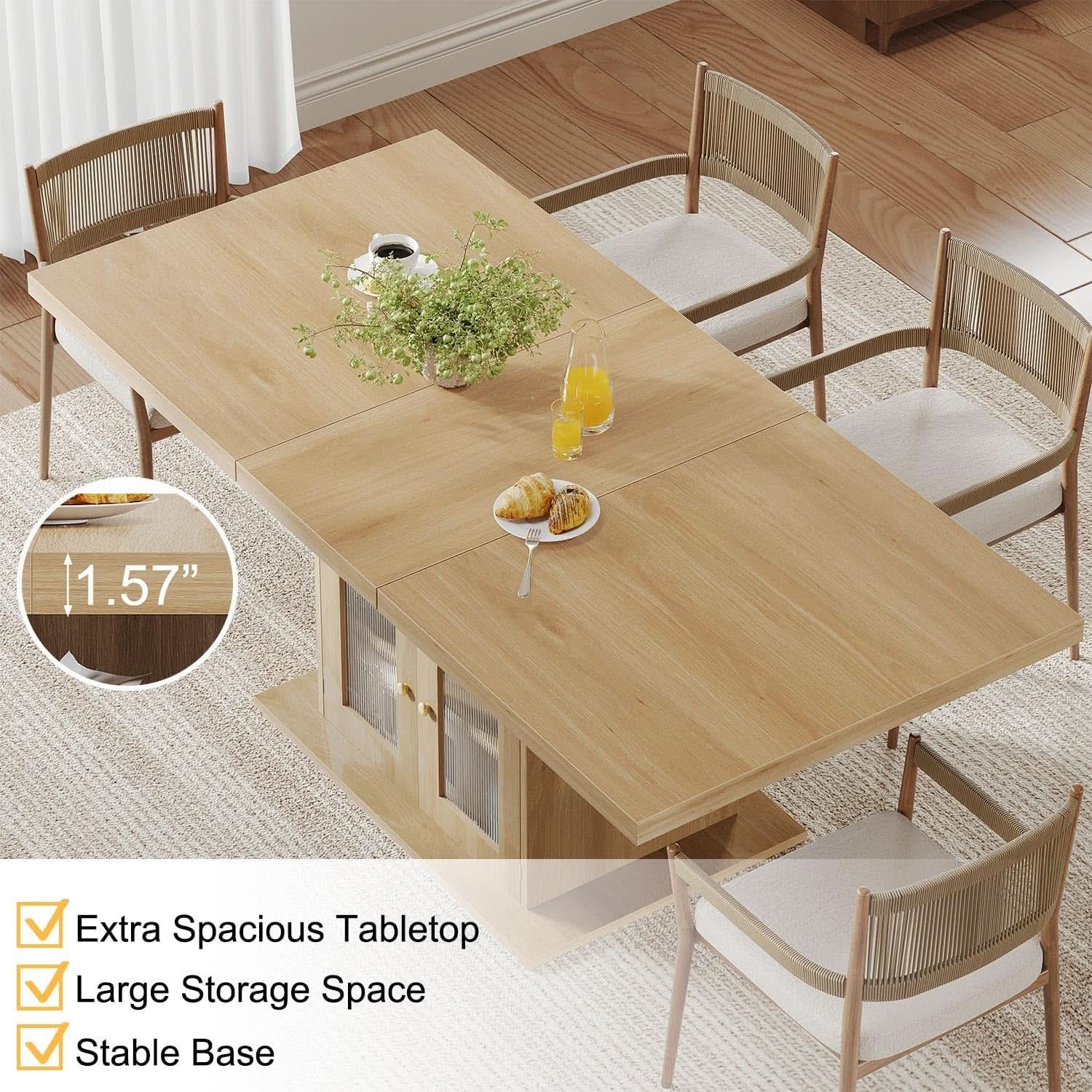 63 Inch Light Oak Farmhouse Dining Table For Four To Six