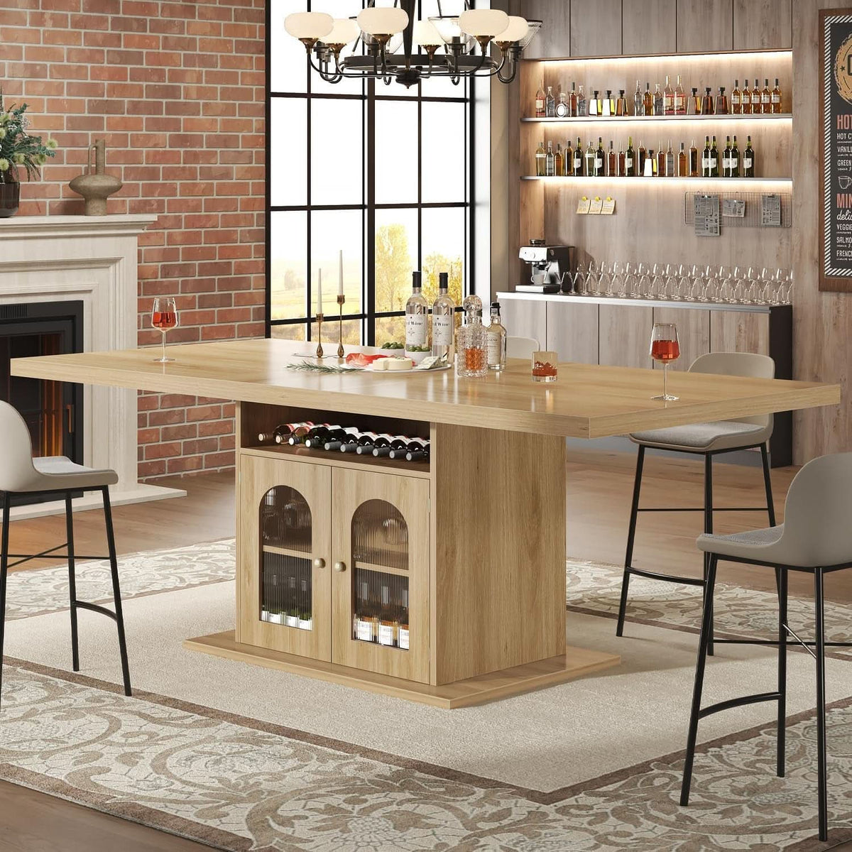 63 Inch Light Oak Farmhouse Dining Table For Four To Six