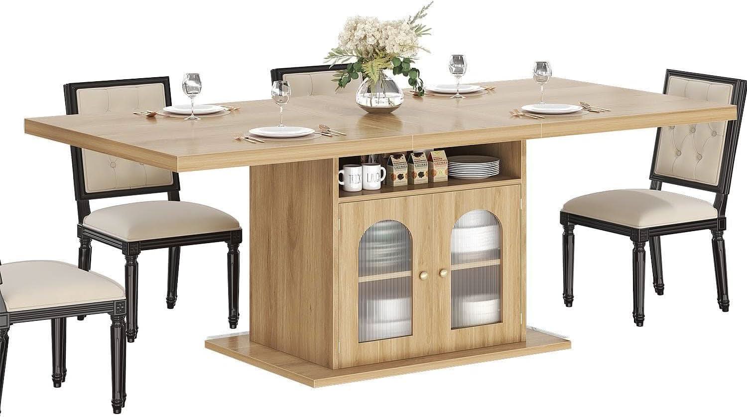 63 Inch Light Oak Farmhouse Dining Table For Four To Six