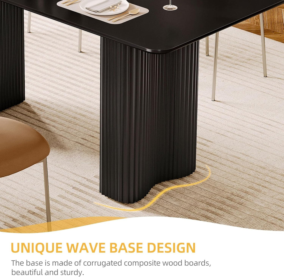 63 Inch Modern Dining Table With Curved Legs Matte Black