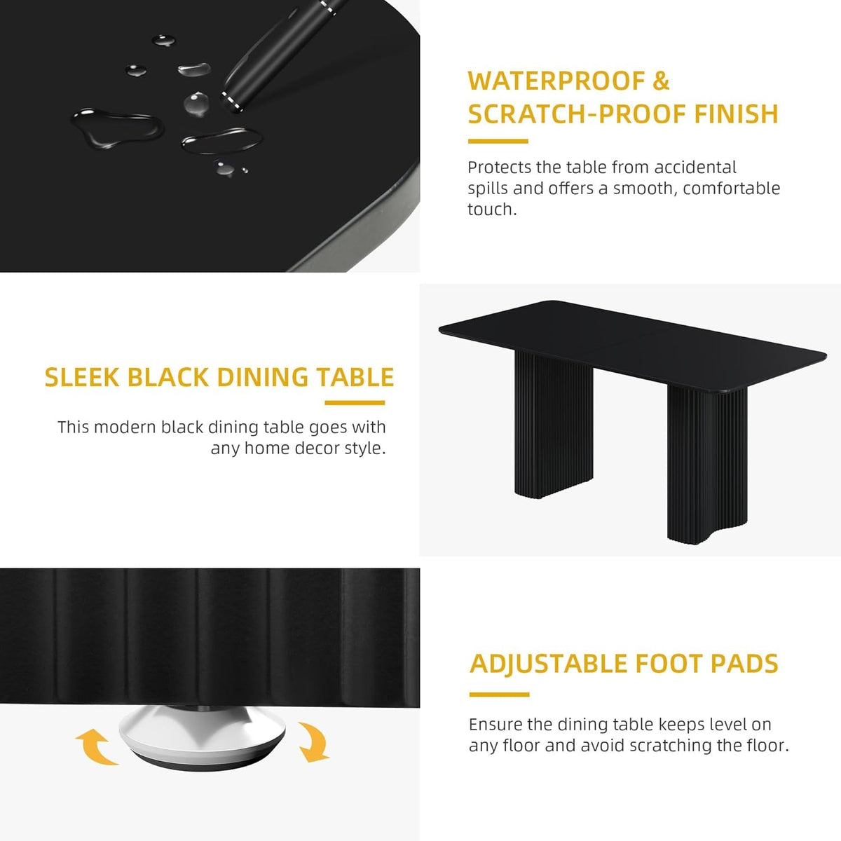 63 Inch Modern Dining Table With Curved Legs Matte Black