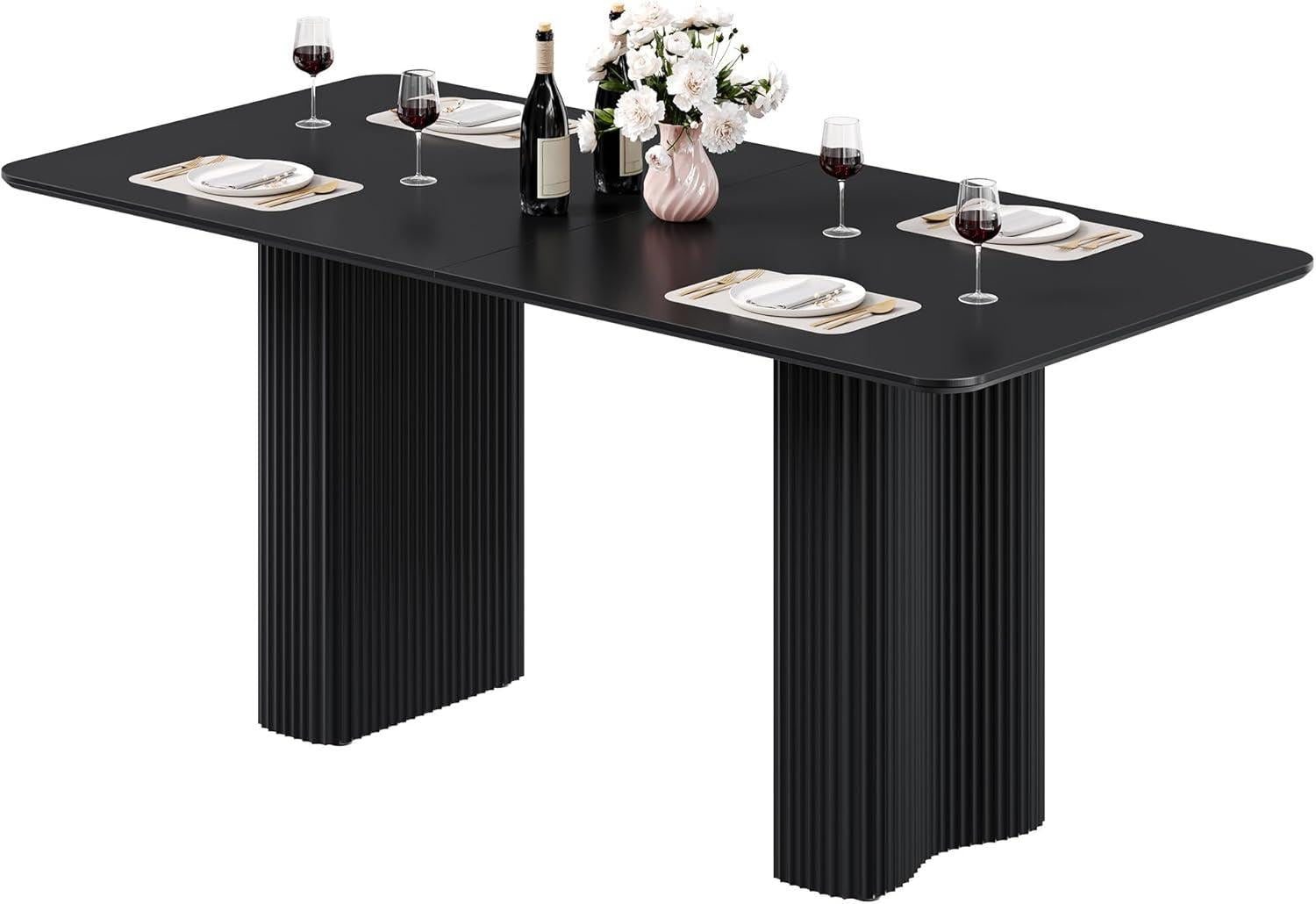 63 Inch Modern Dining Table With Curved Legs Matte Black