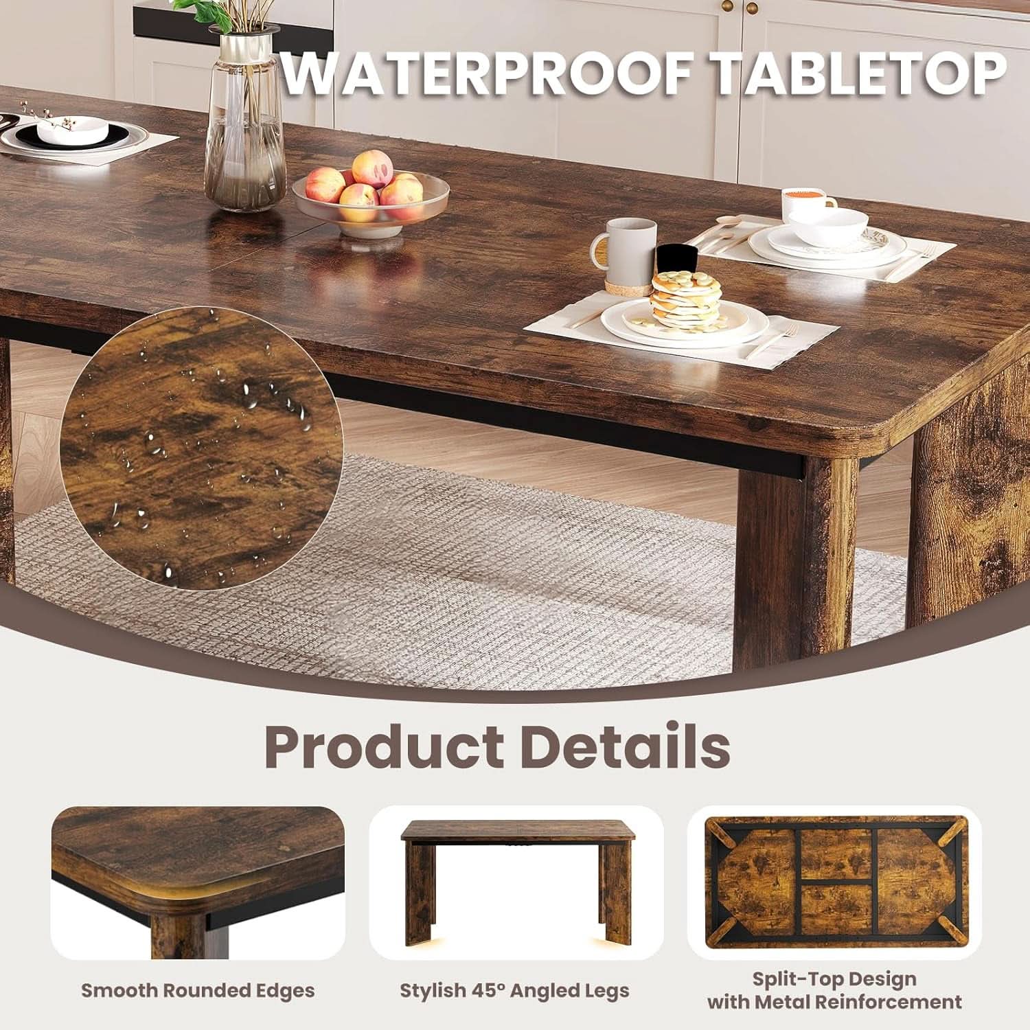 63 Inch Rectangular Industrial Dining Table Six Chairs