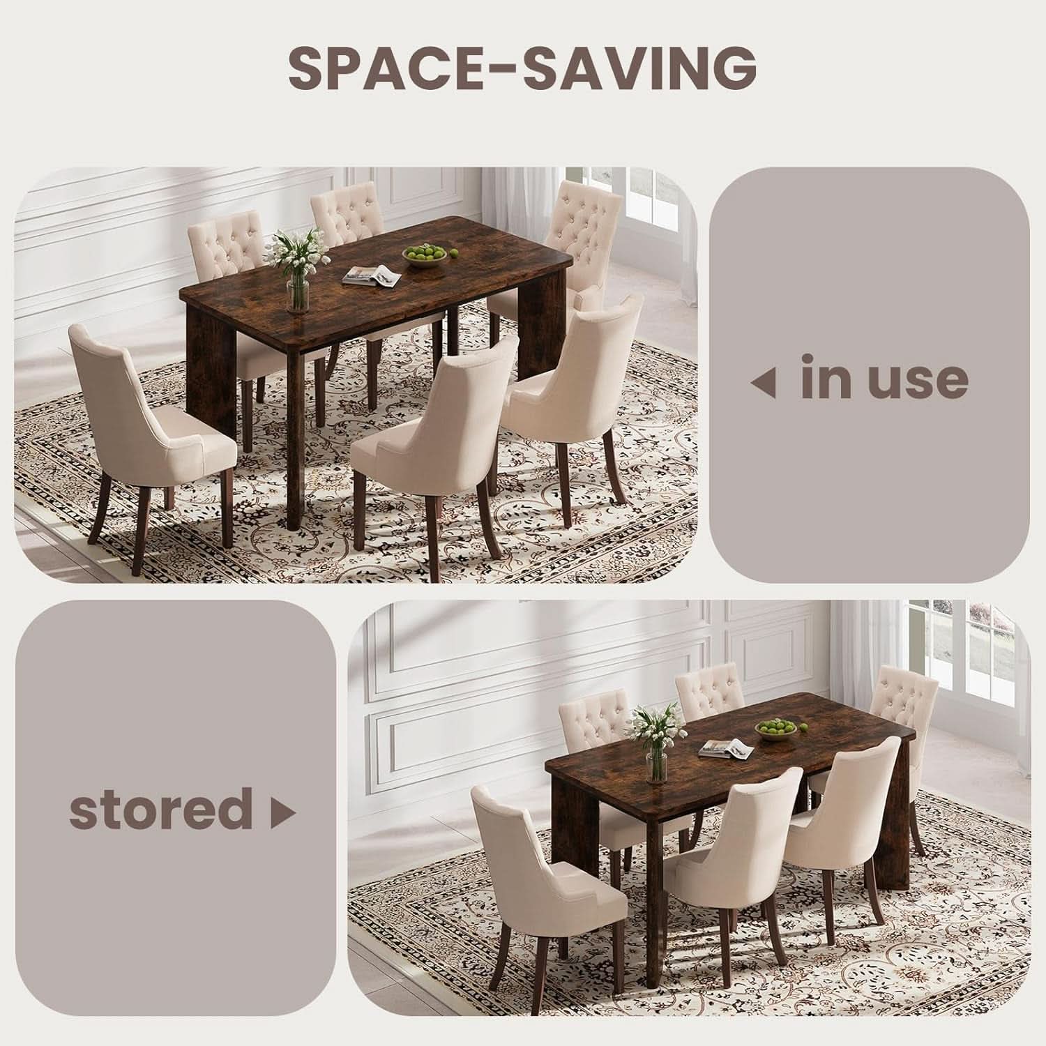 63 Inch Rectangular Industrial Dining Table Six Chairs
