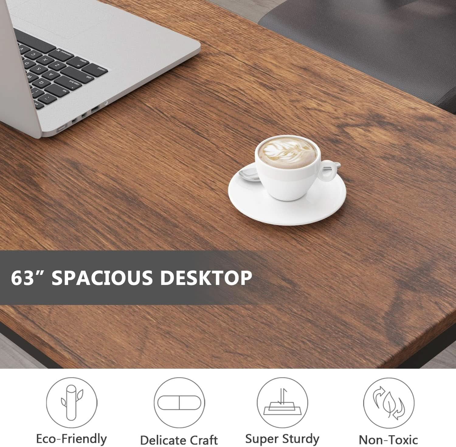 63 Inch Rustic Brown Computer Desk For Home Office