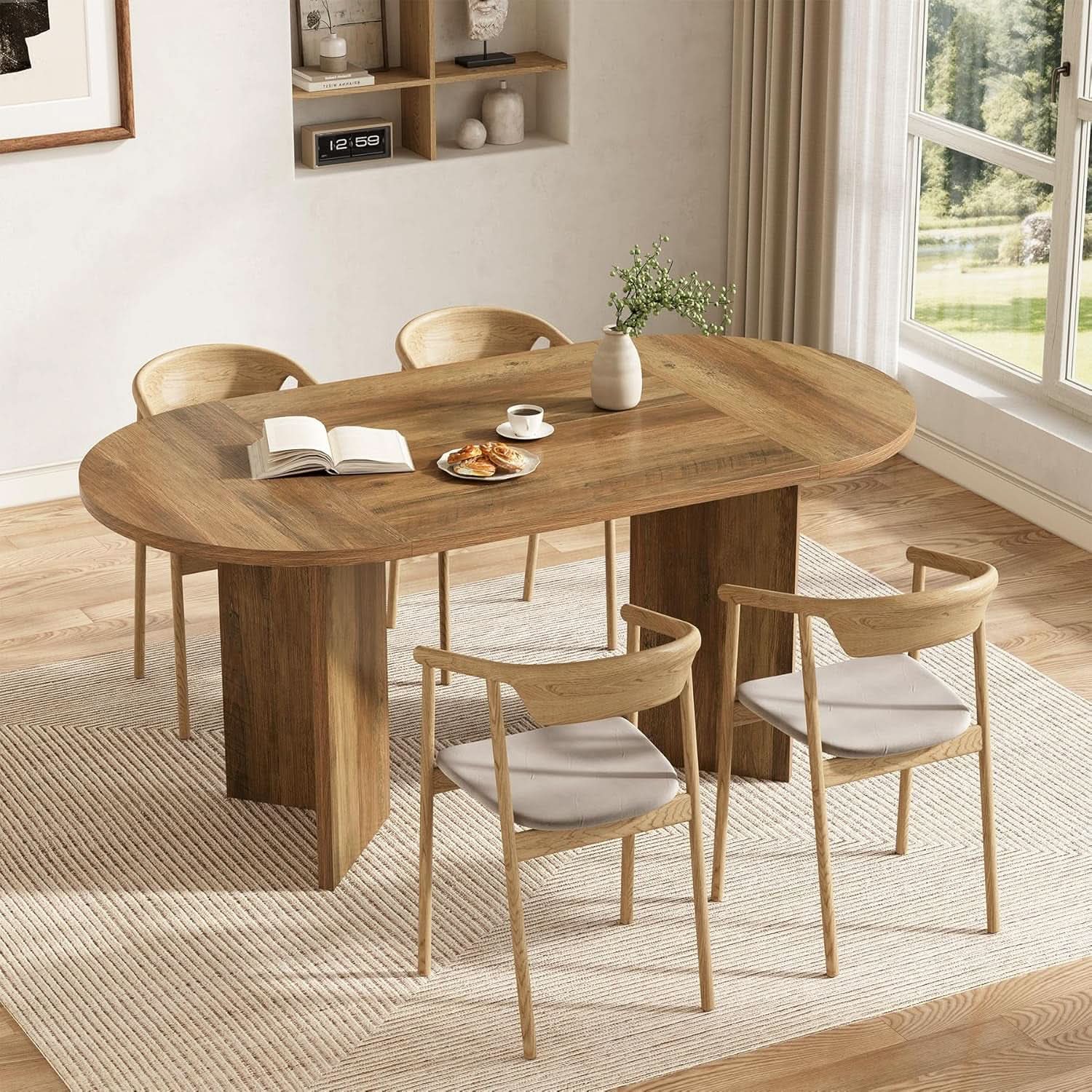 63 Inch Rustic Oval Dining Table With Metal Base Durable