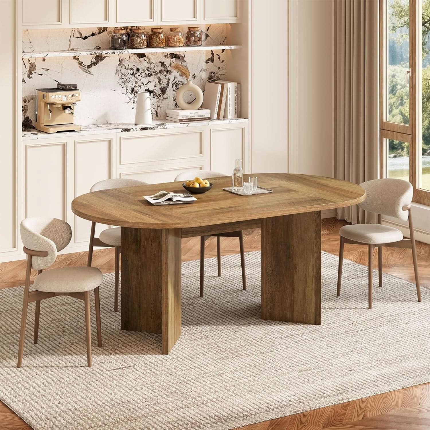 63 Inch Rustic Oval Dining Table With Metal Base Durable