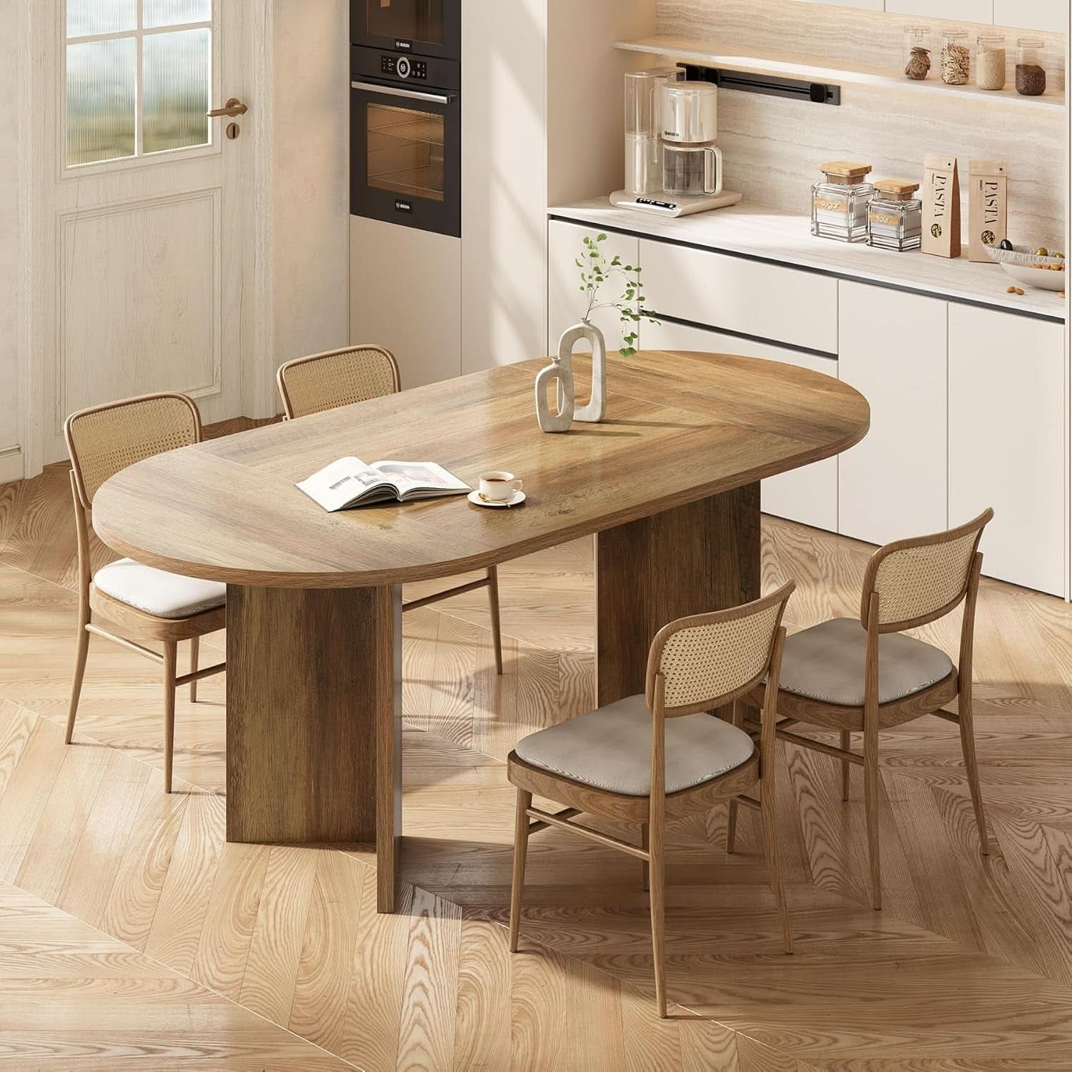 63 Inch Rustic Oval Dining Table With Metal Base Durable