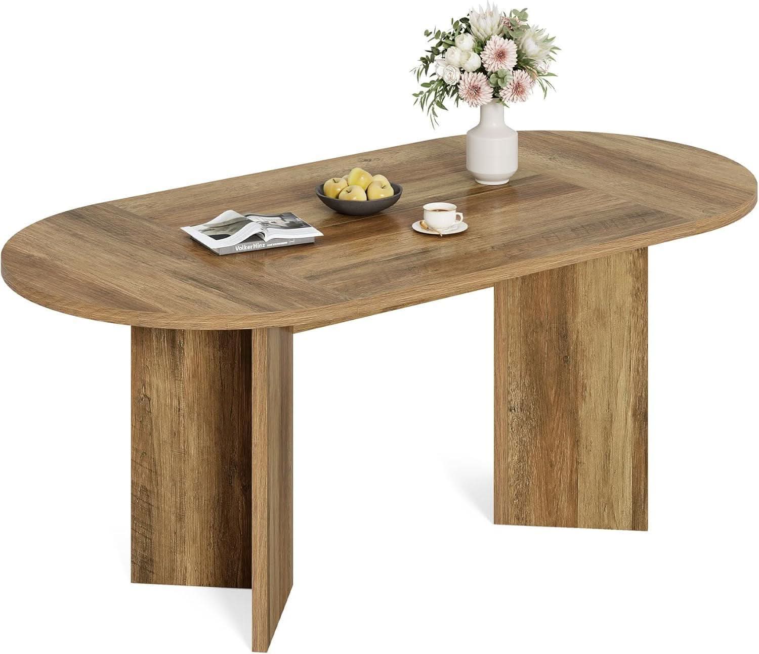 63 Inch Rustic Oval Dining Table With Metal Base Durable