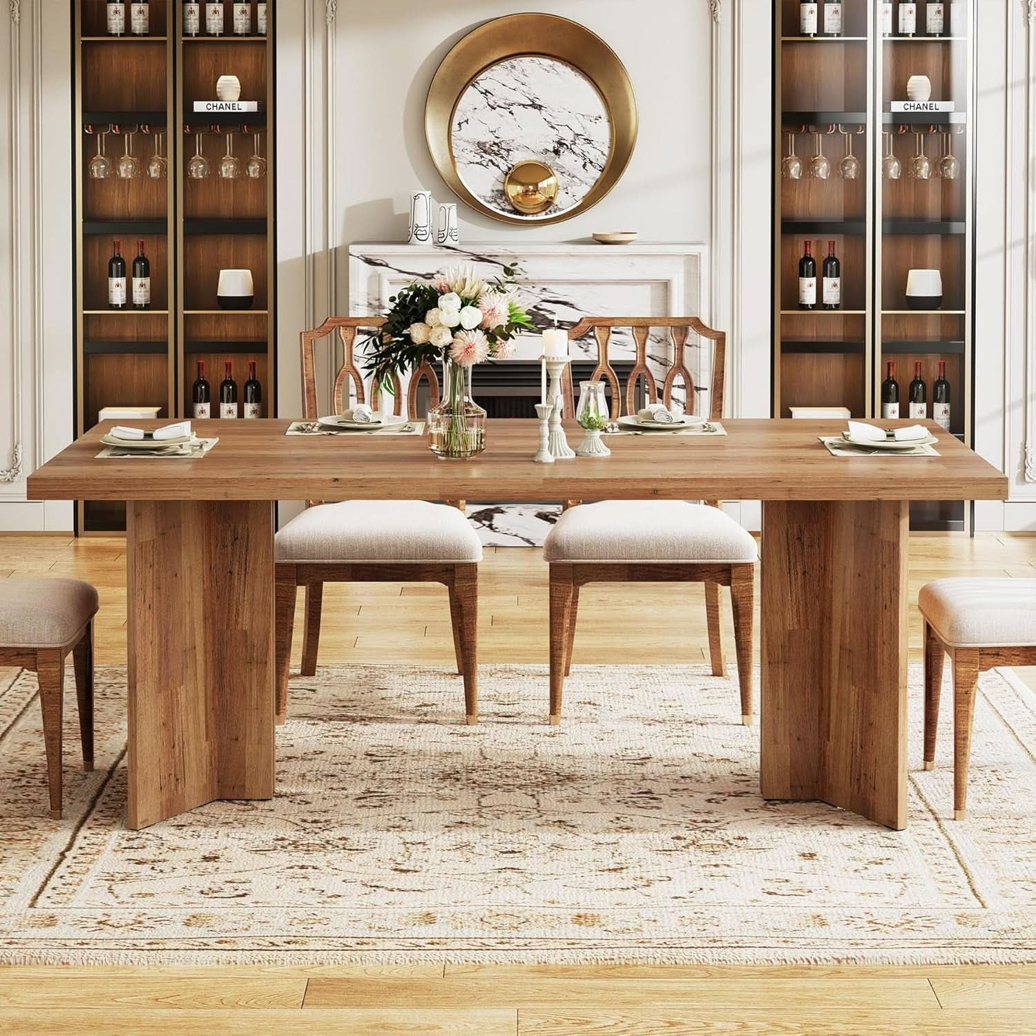 63 Inch Walnut Farmhouse Dining Table Seats Four To Six