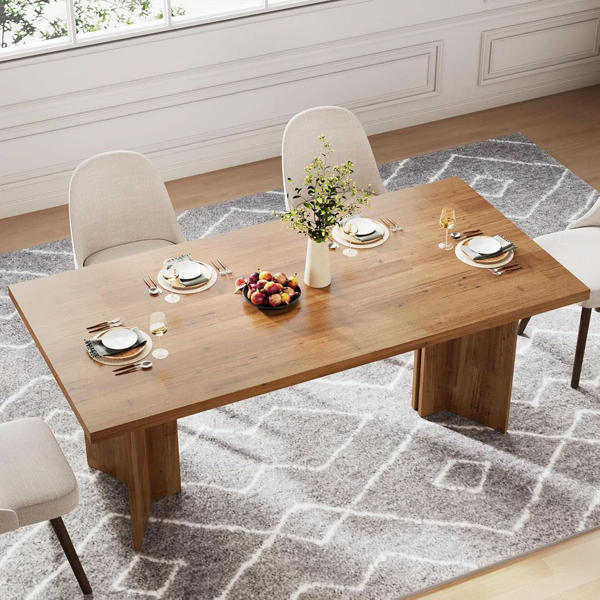 63 Inch Walnut Farmhouse Dining Table Seats Four To Six
