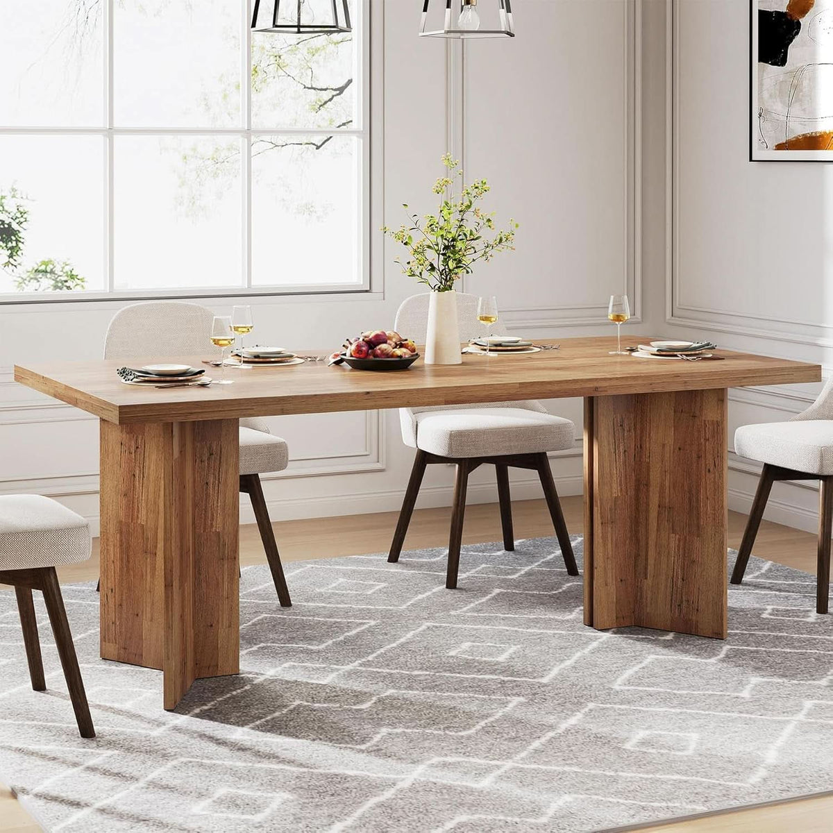 63 Inch Walnut Farmhouse Dining Table Seats Four To Six