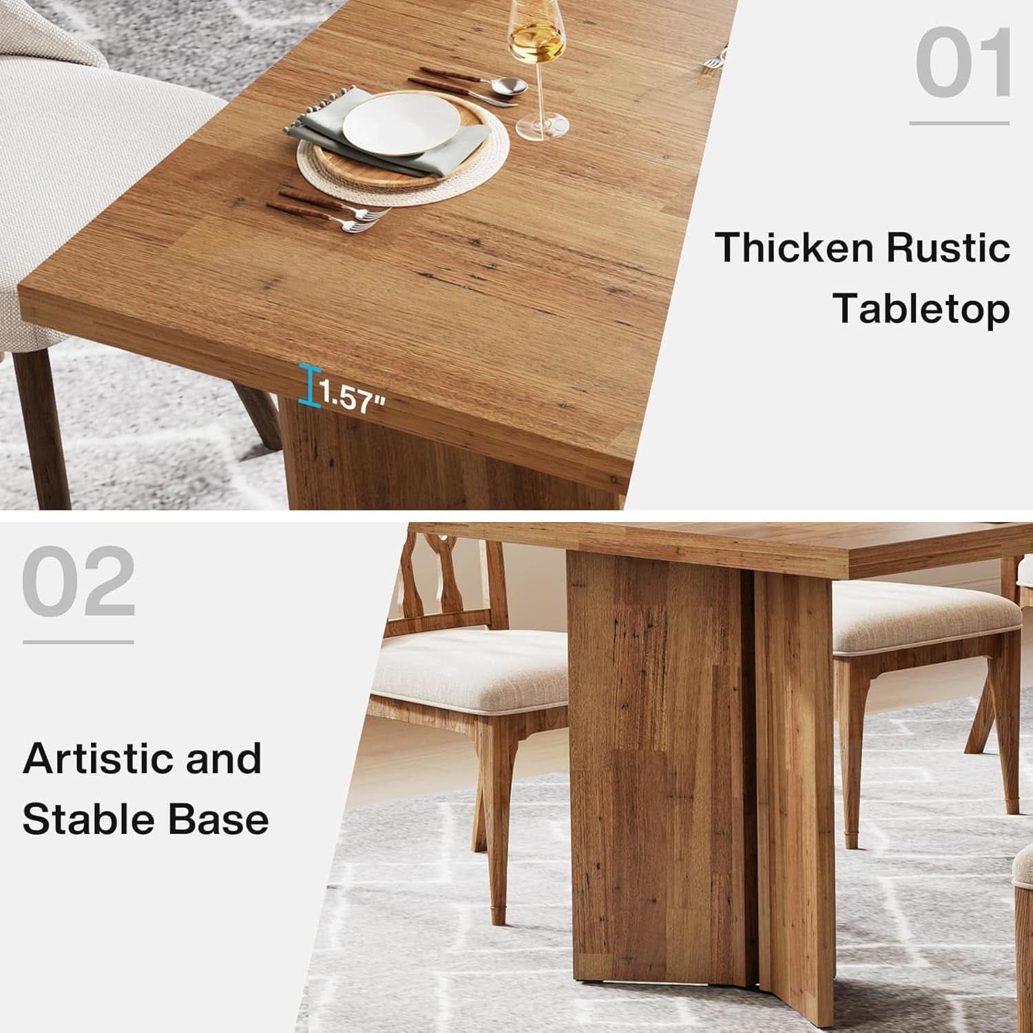 63 Inch Walnut Farmhouse Dining Table Seats Four To Six