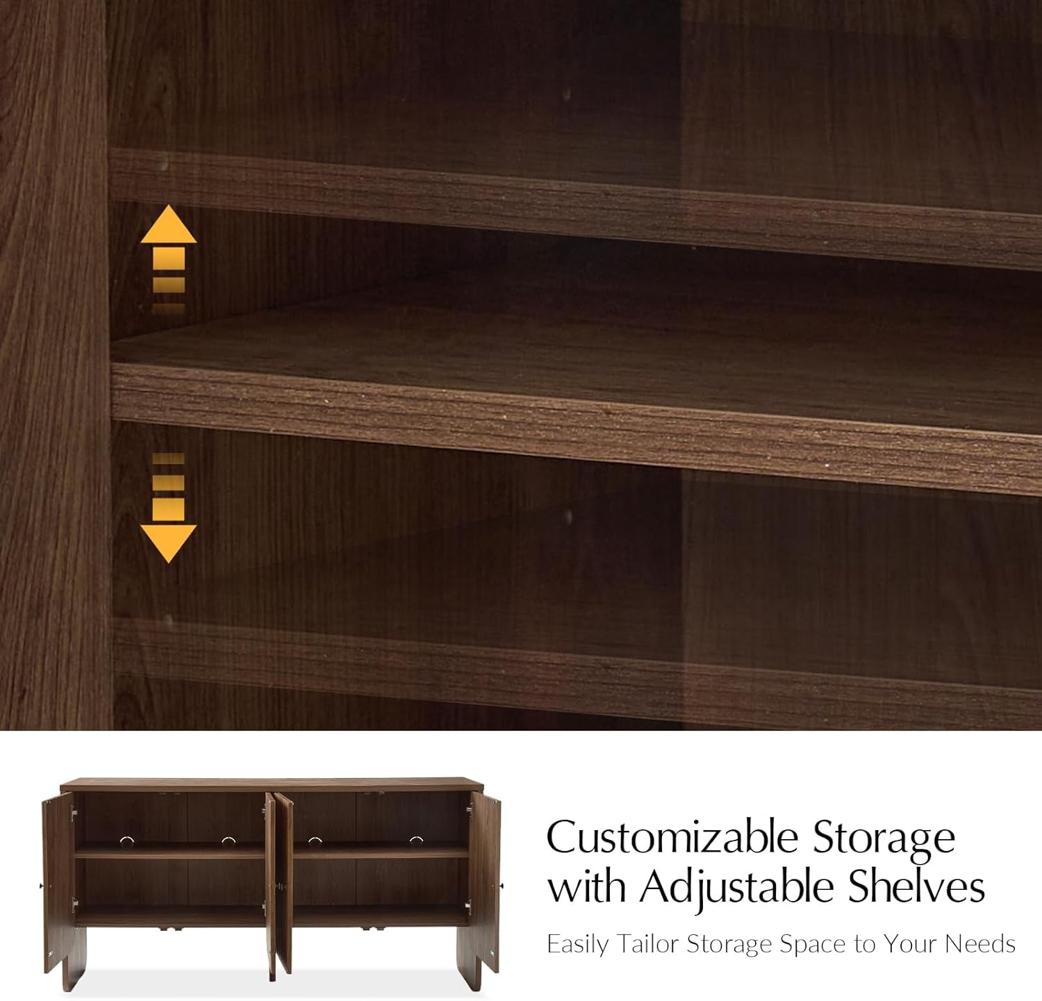 63 Inch Walnut Sideboard With Storage Cabinet Dining Room