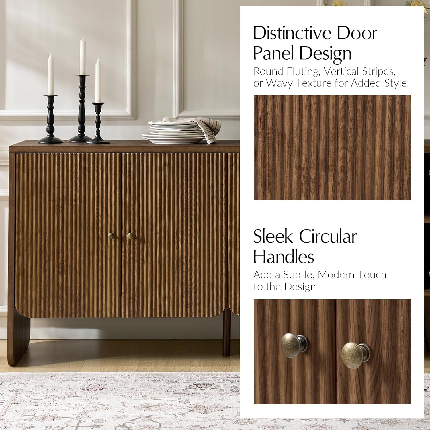63 Inch Walnut Sideboard With Storage Cabinet Dining Room