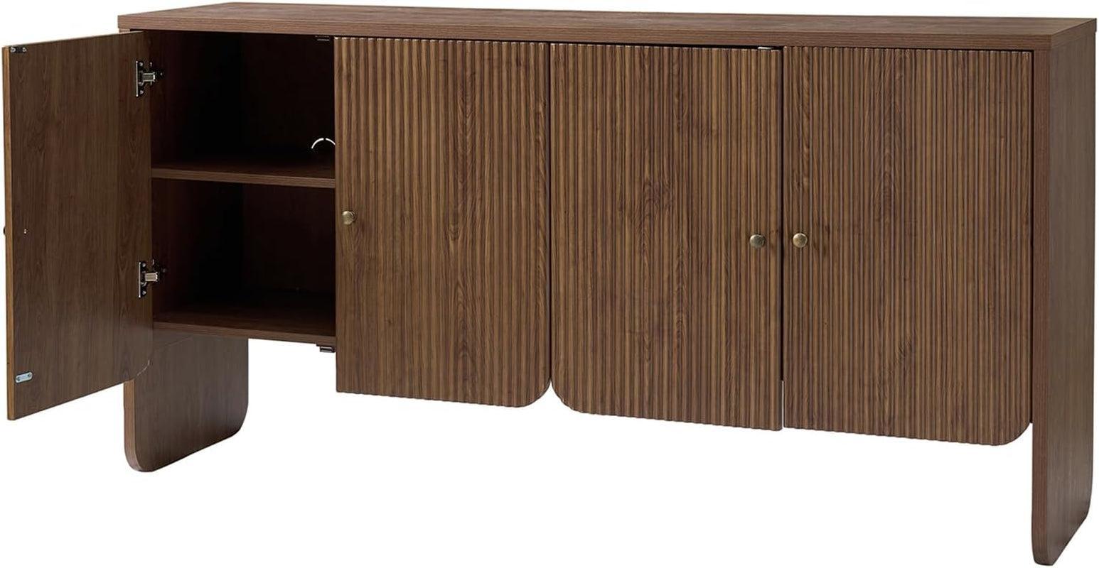 63 Inch Walnut Sideboard With Storage Cabinet Dining Room