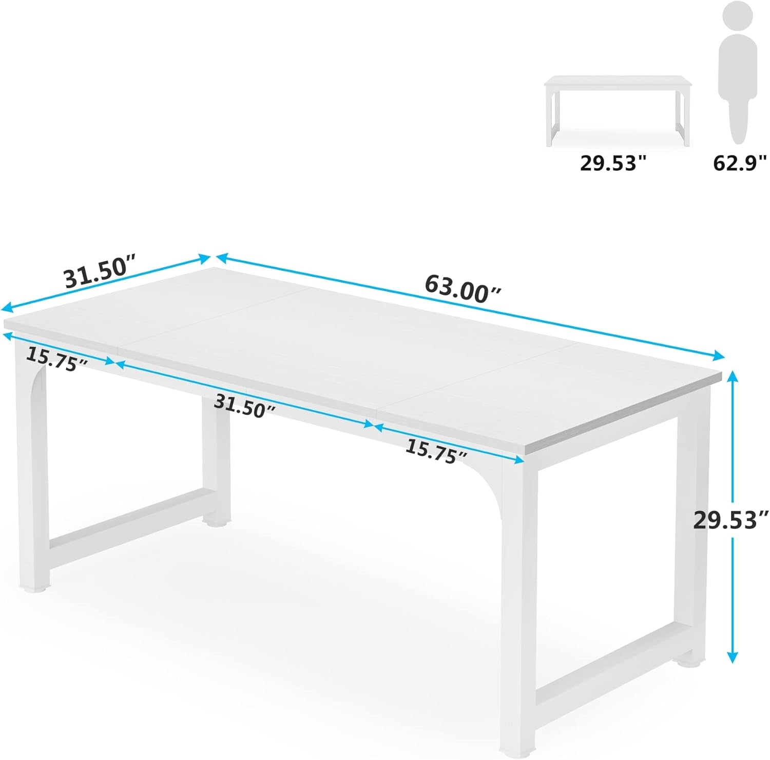 63 Inch White Executive Computer Desk For Office Space