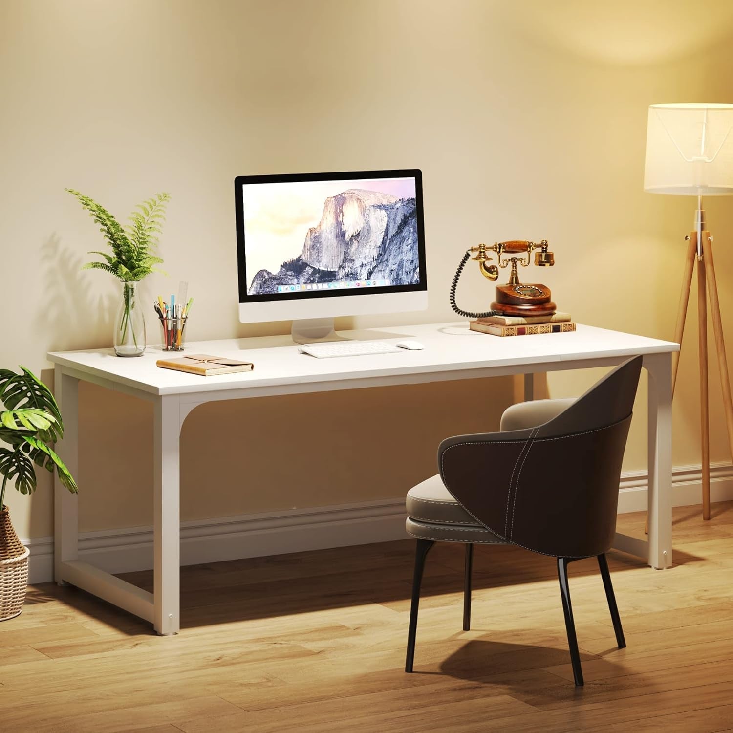 63 Inch White Executive Computer Desk For Office Space