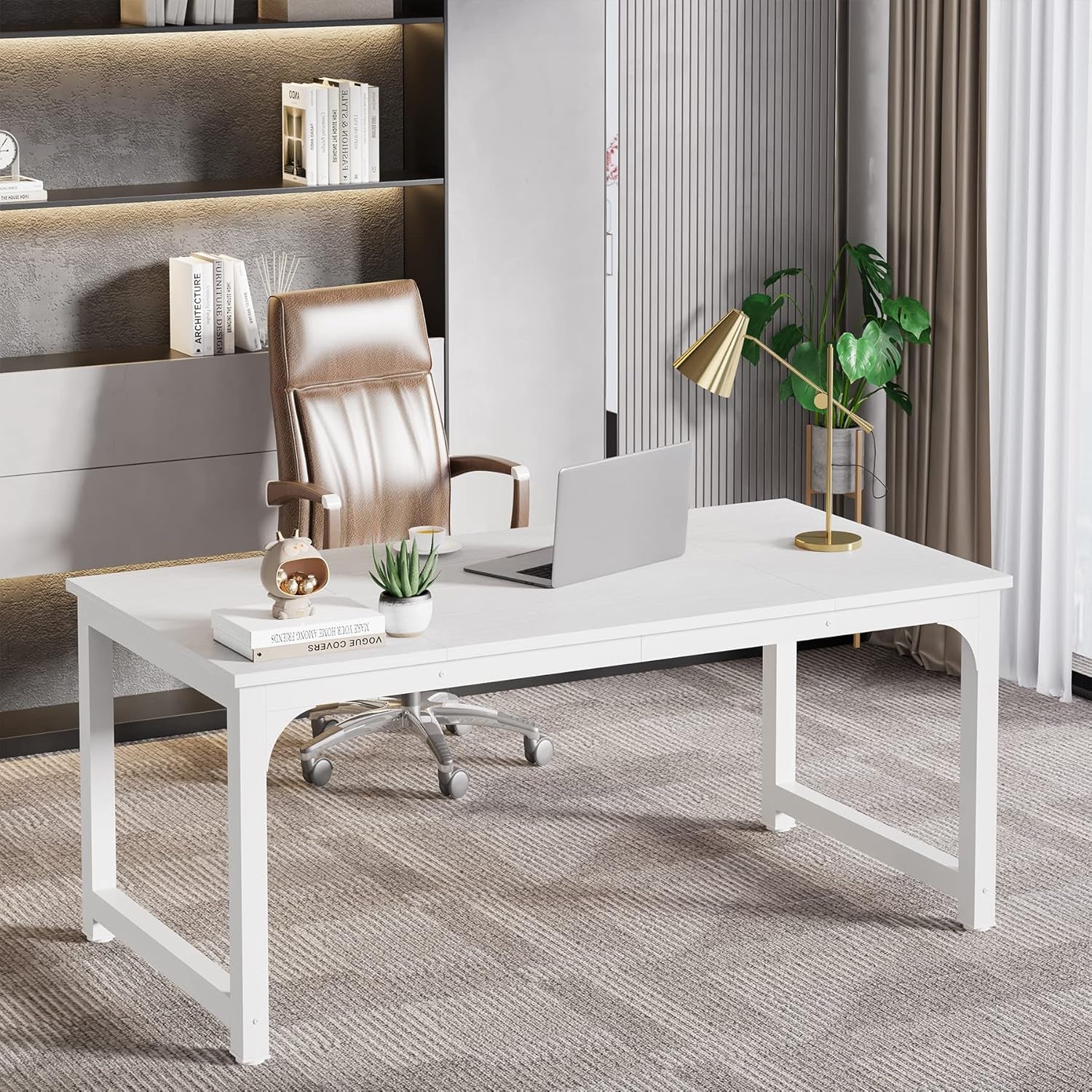 63 Inch White Executive Computer Desk For Office Space