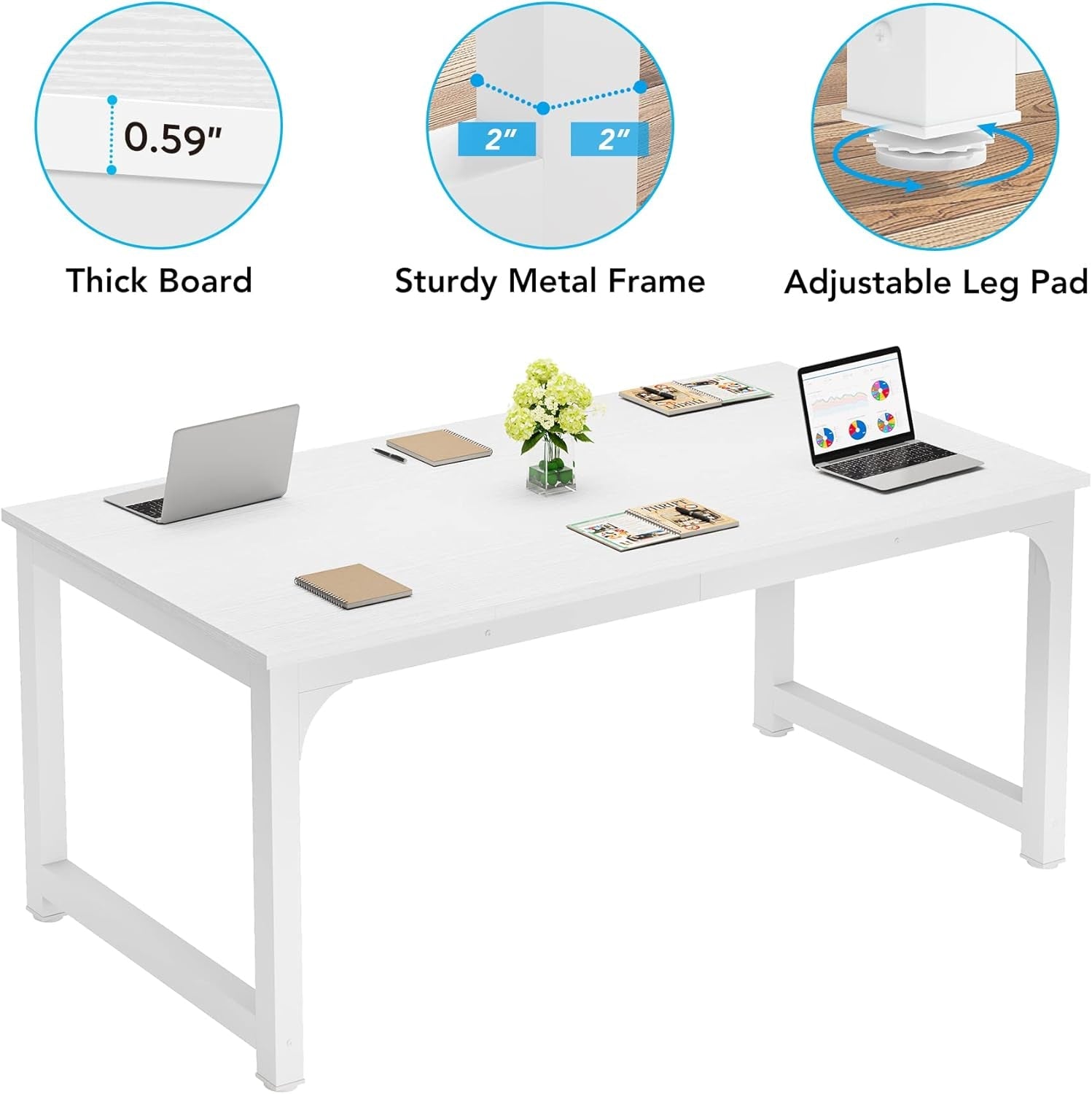 63 Inch White Executive Computer Desk For Office Space