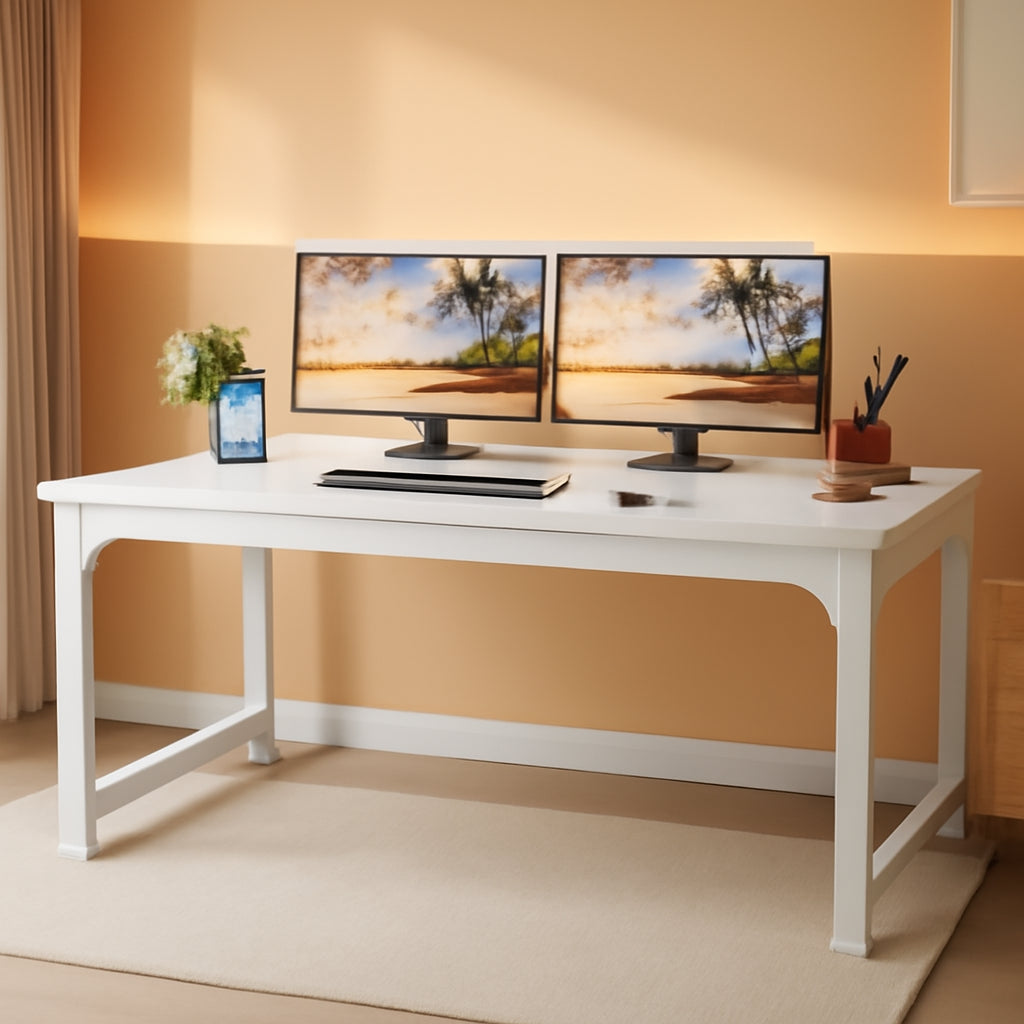 63 Inch White Executive Computer Desk For Office Space