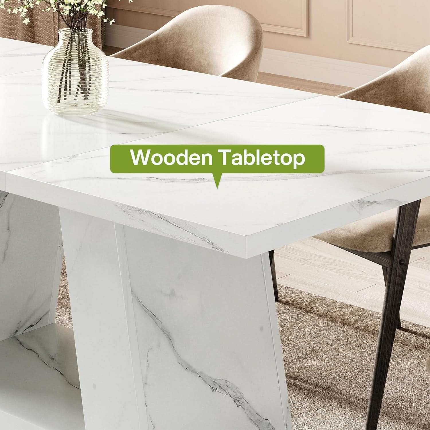 63 Inch White Faux Marble Dining Table Rectangular